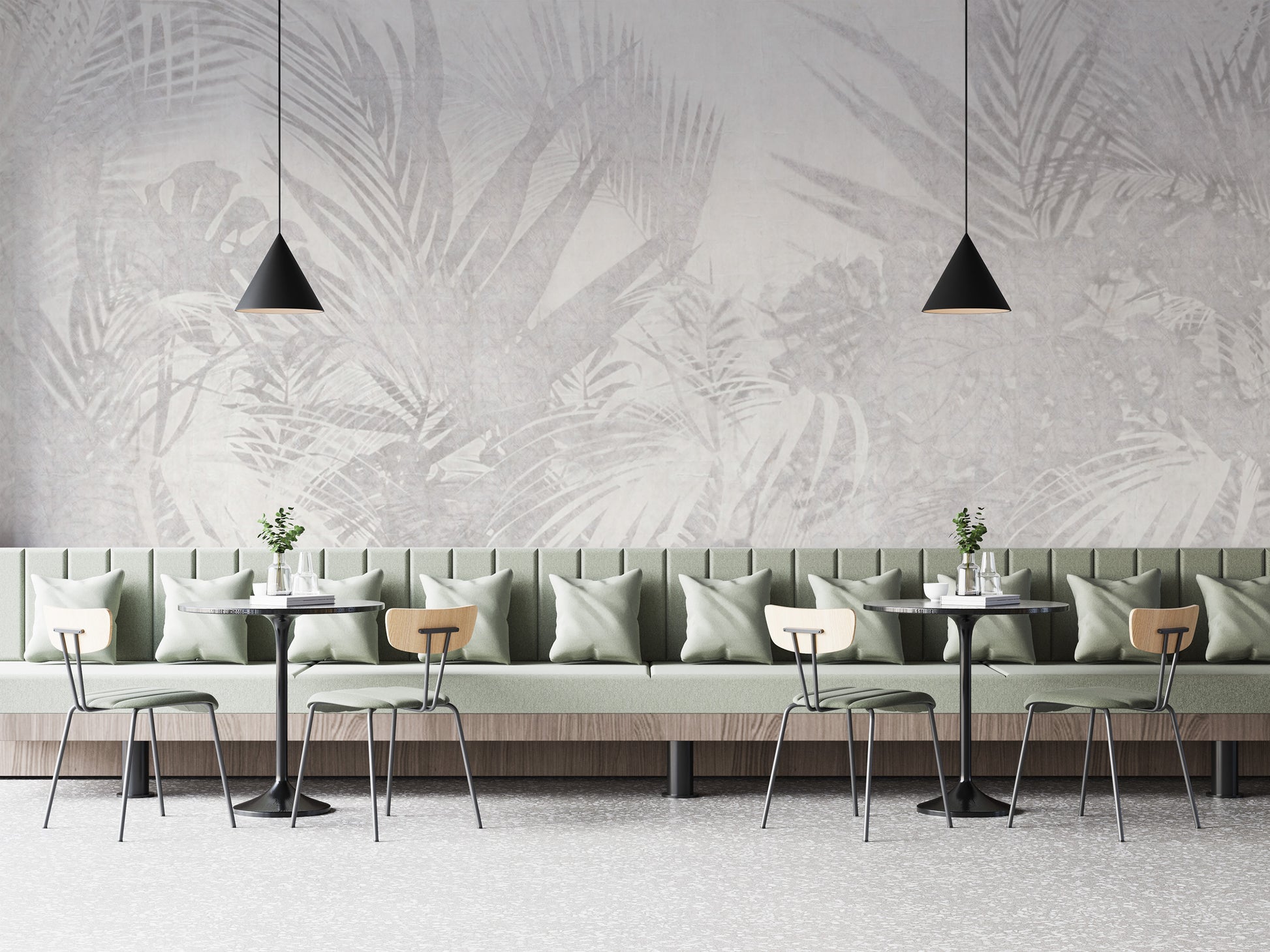 Monochrome tropical leaf wallpaper for modern interiors
