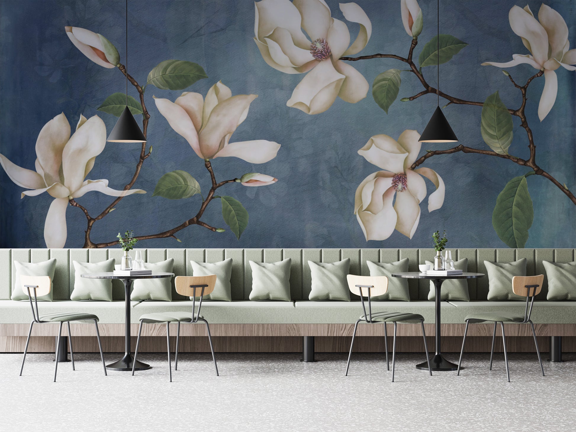 Magnolia flower mural with botanical elegance
