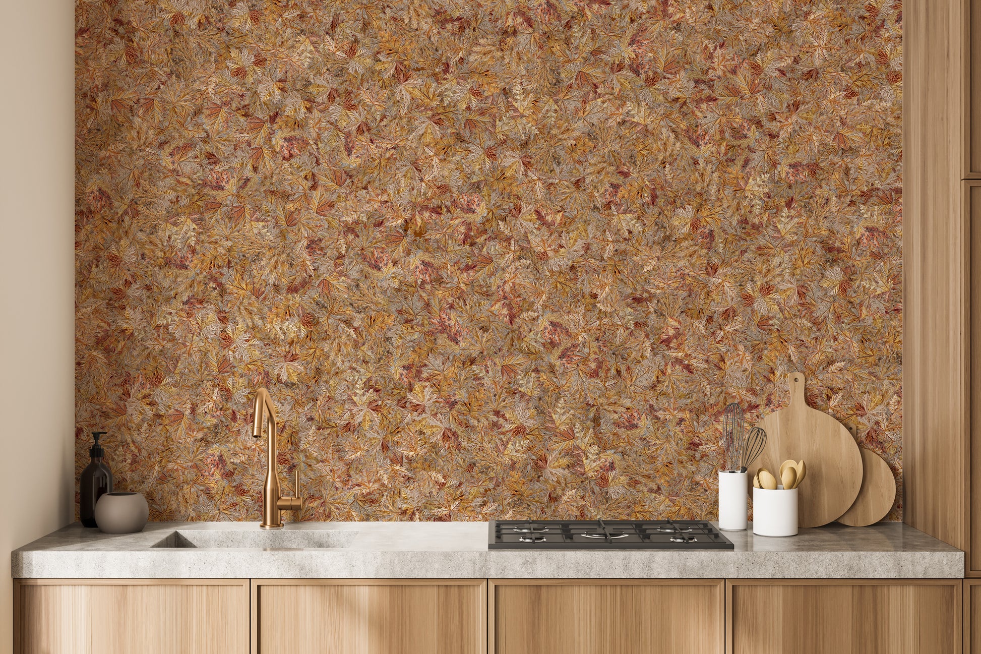 Brown and taupe autumn wall mural style
