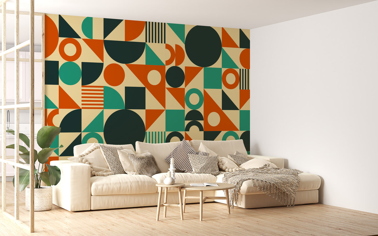 Orange & Green Mid Century Wallpaper Murals