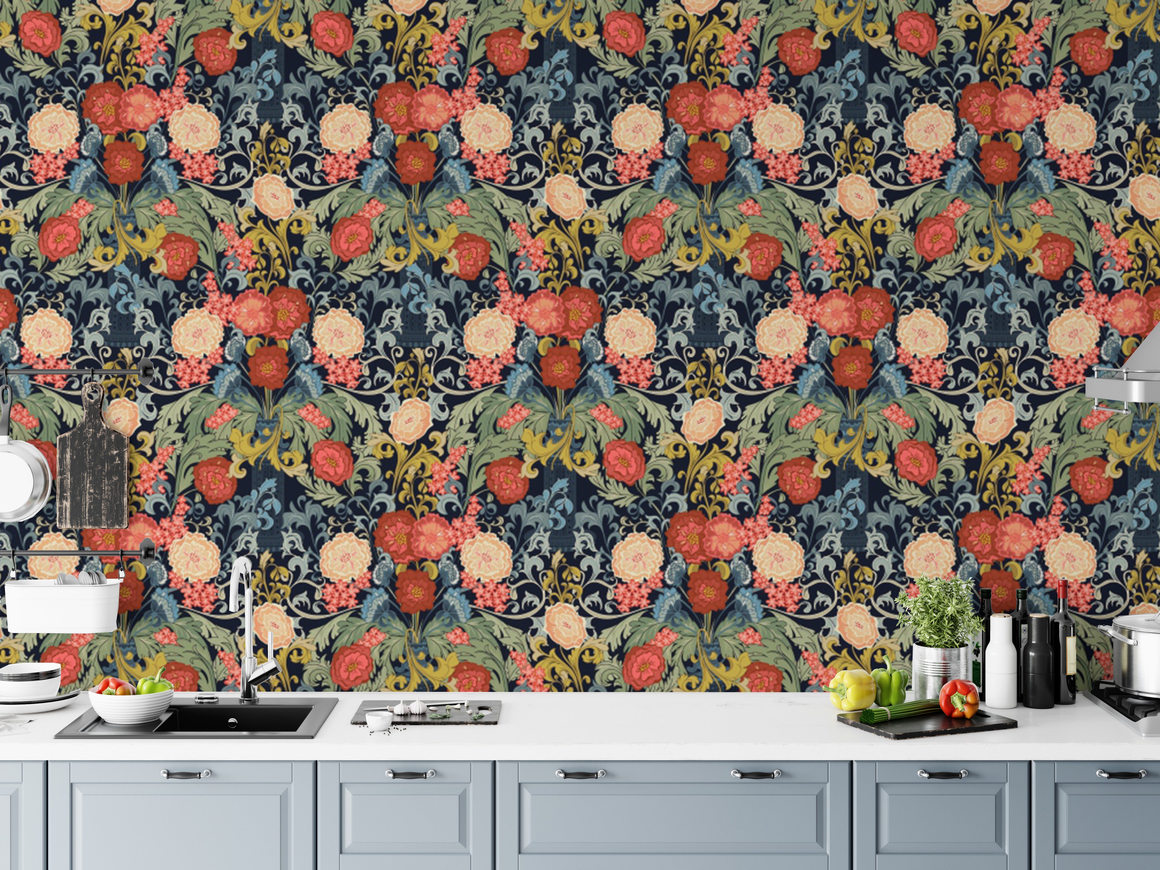 Stylish Baroque Rose wallpaper with intricate baroque details.
