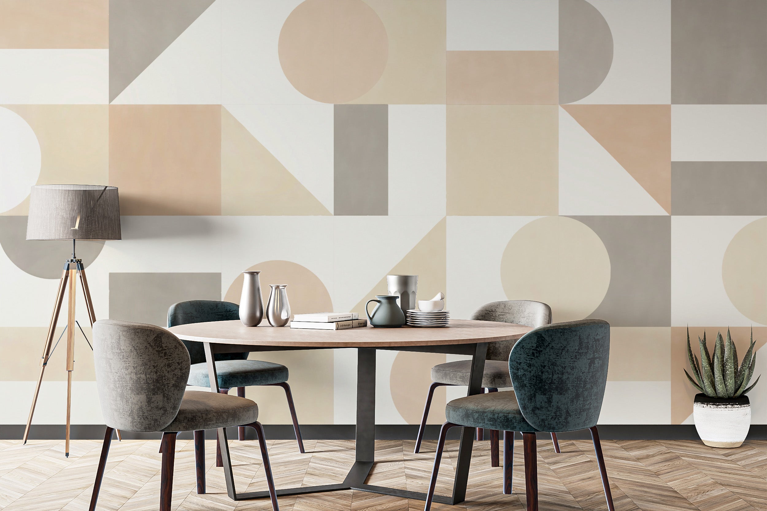 Stylish beige and gray geometric wallpaper
