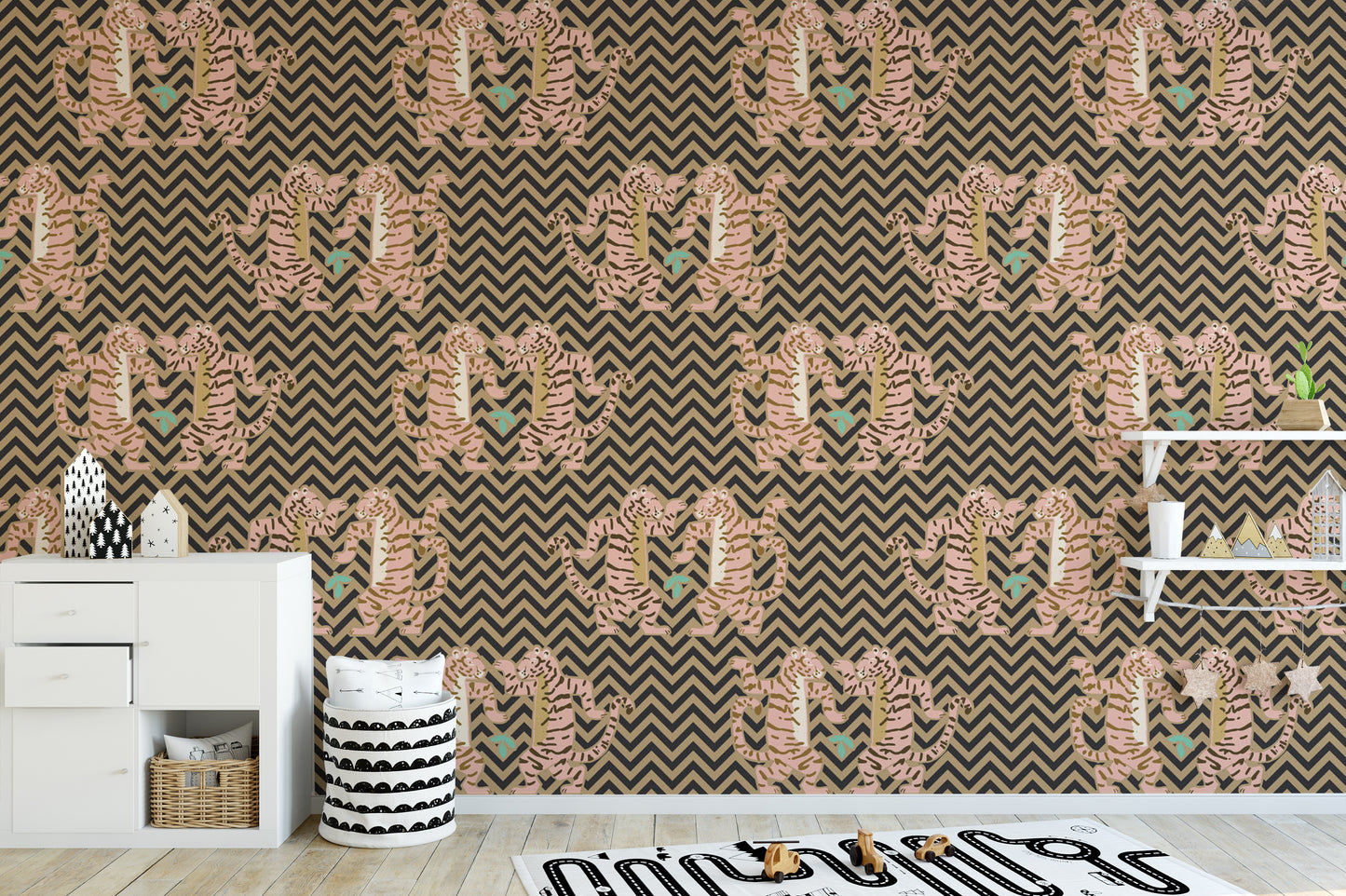 Dark sand wallpaper featuring tiger and zigzag patterns