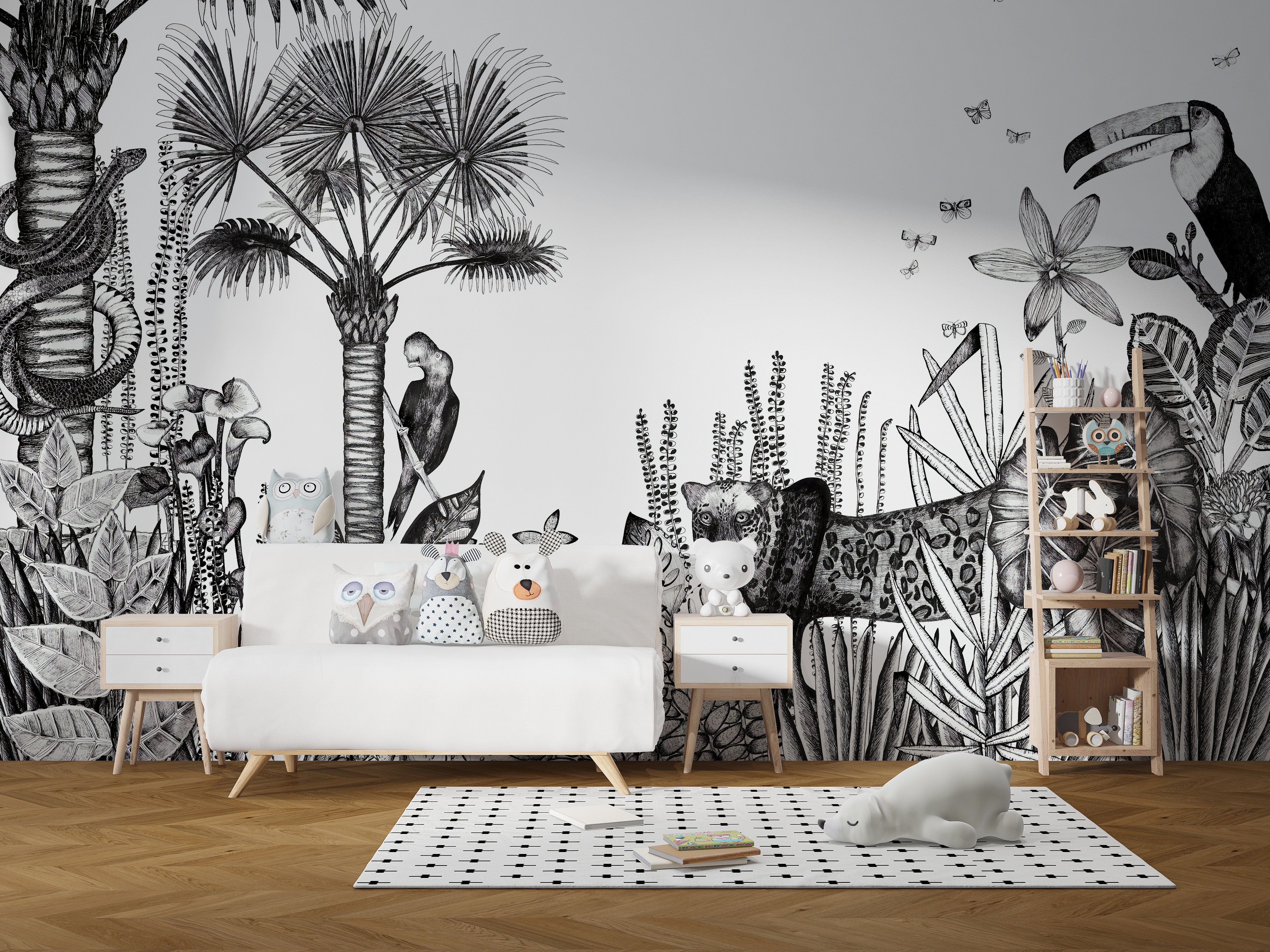 Charcoal tropical pencil art wallpaper mural
