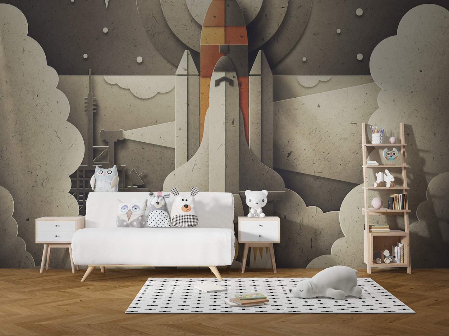 Retro Space Rocket Wallpaper for kids