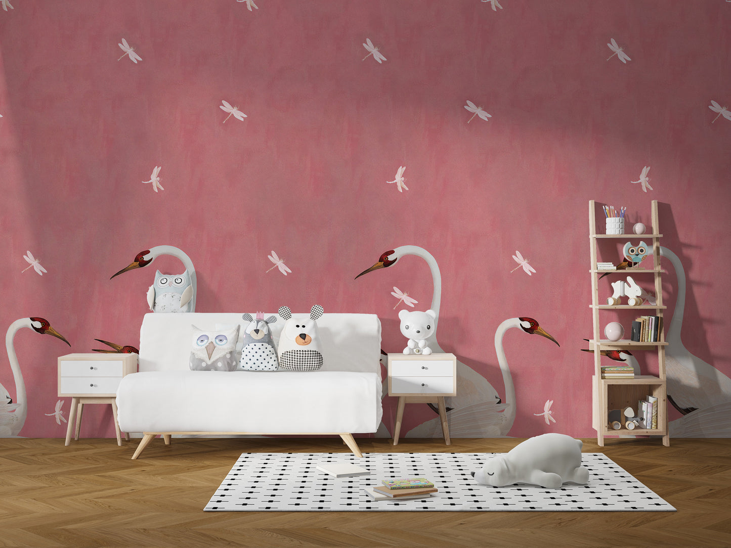 Majestic Pink Cranes Wallpaper Murals - Giffywalls