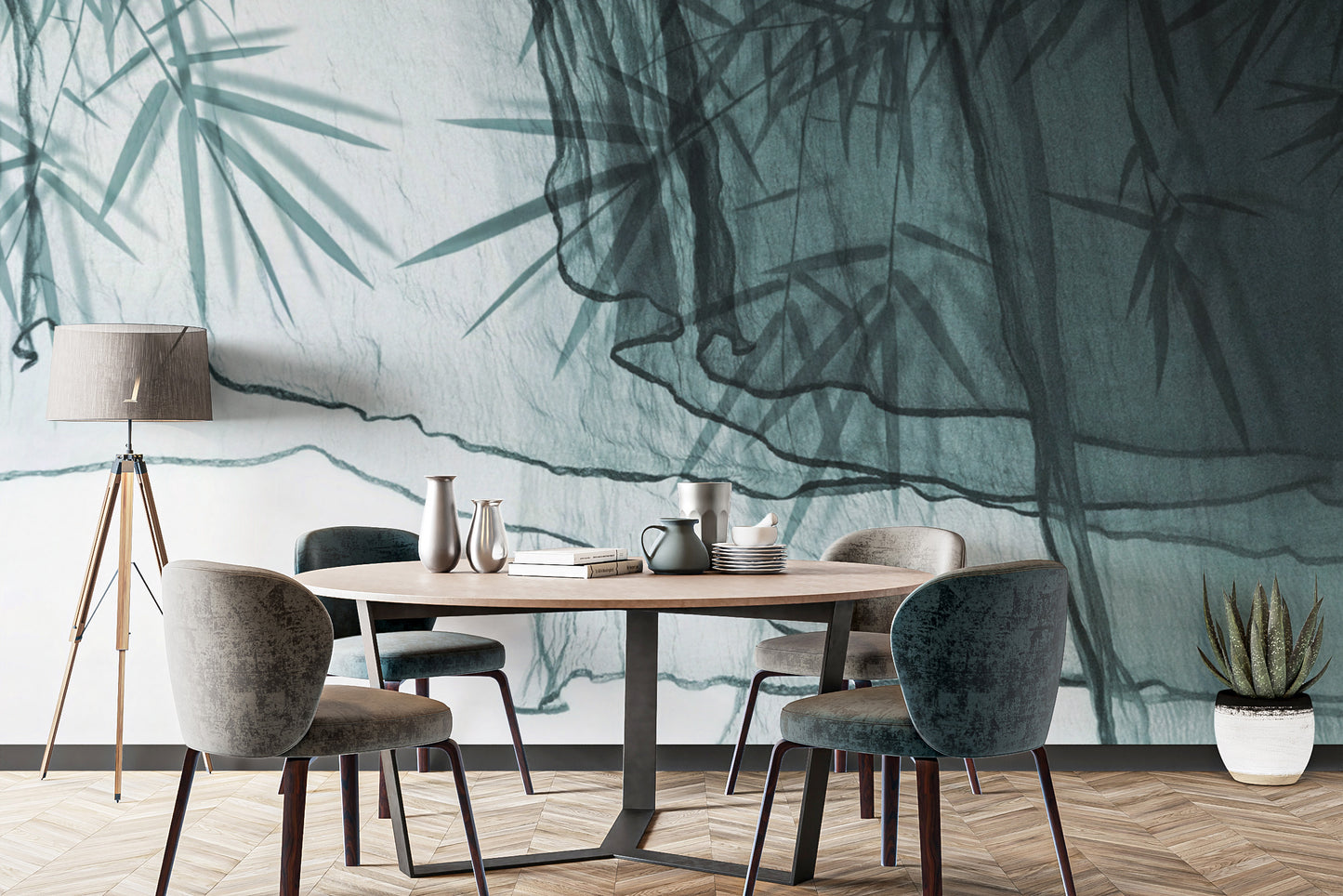 Elegant textile wall mural featuring a transparent aesthetic