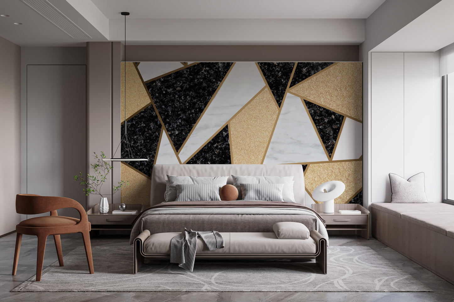 Geometric-inspired mosaic marble tiles for stylish interiors.
