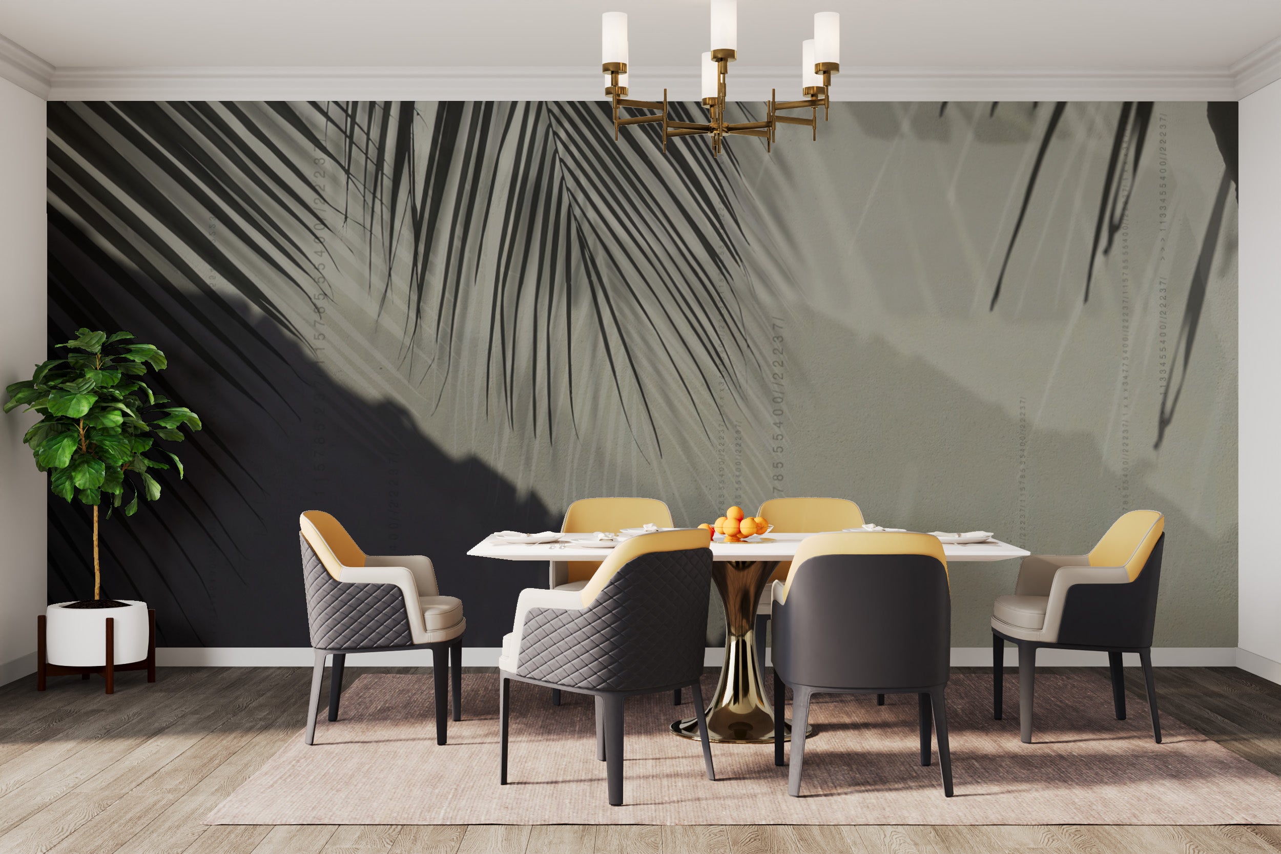 Elegant palm leaf shadow mural for a serene tropical vibe.
