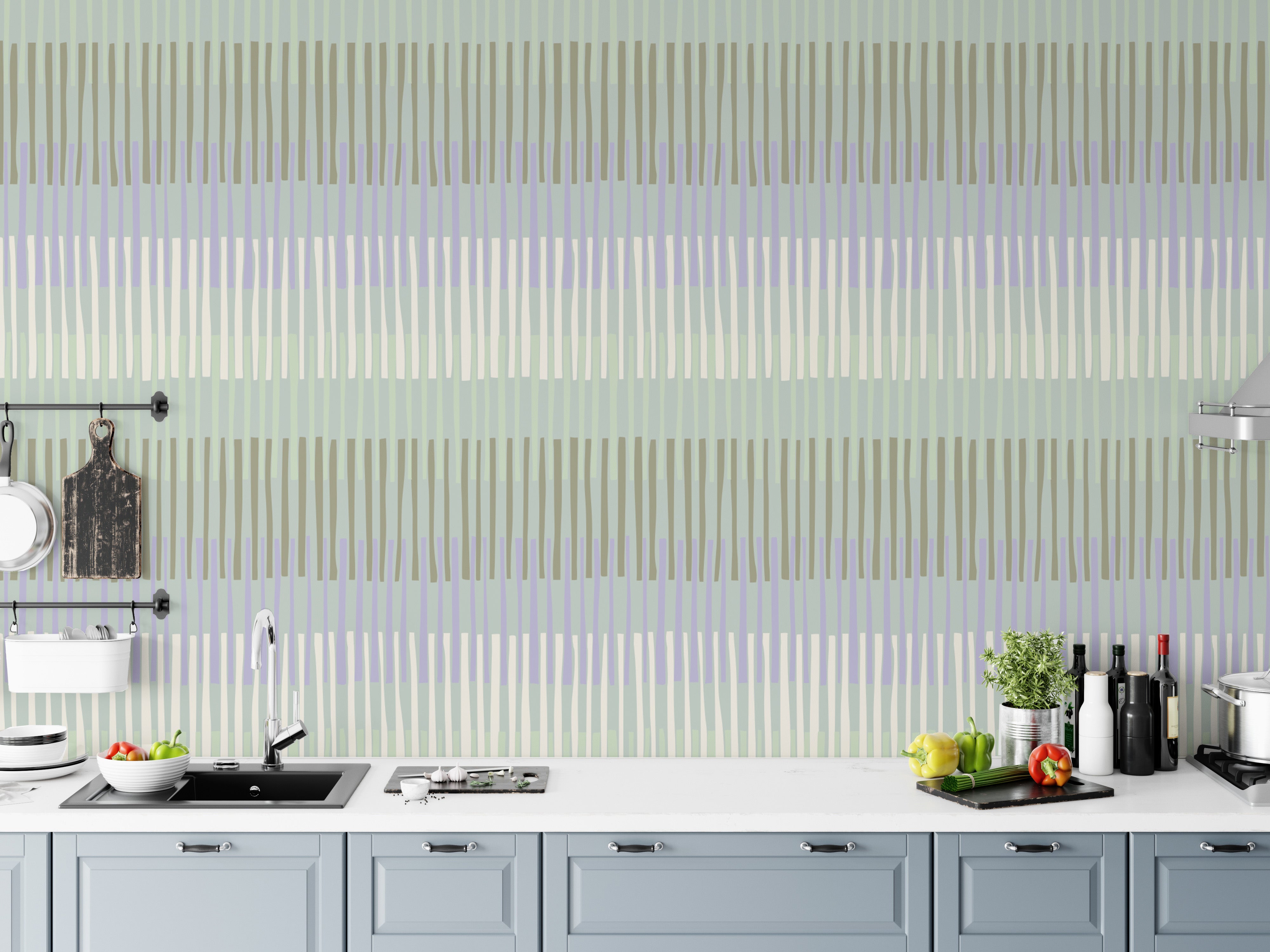 Soft Sage Green Striped Pattern Wallpaper
