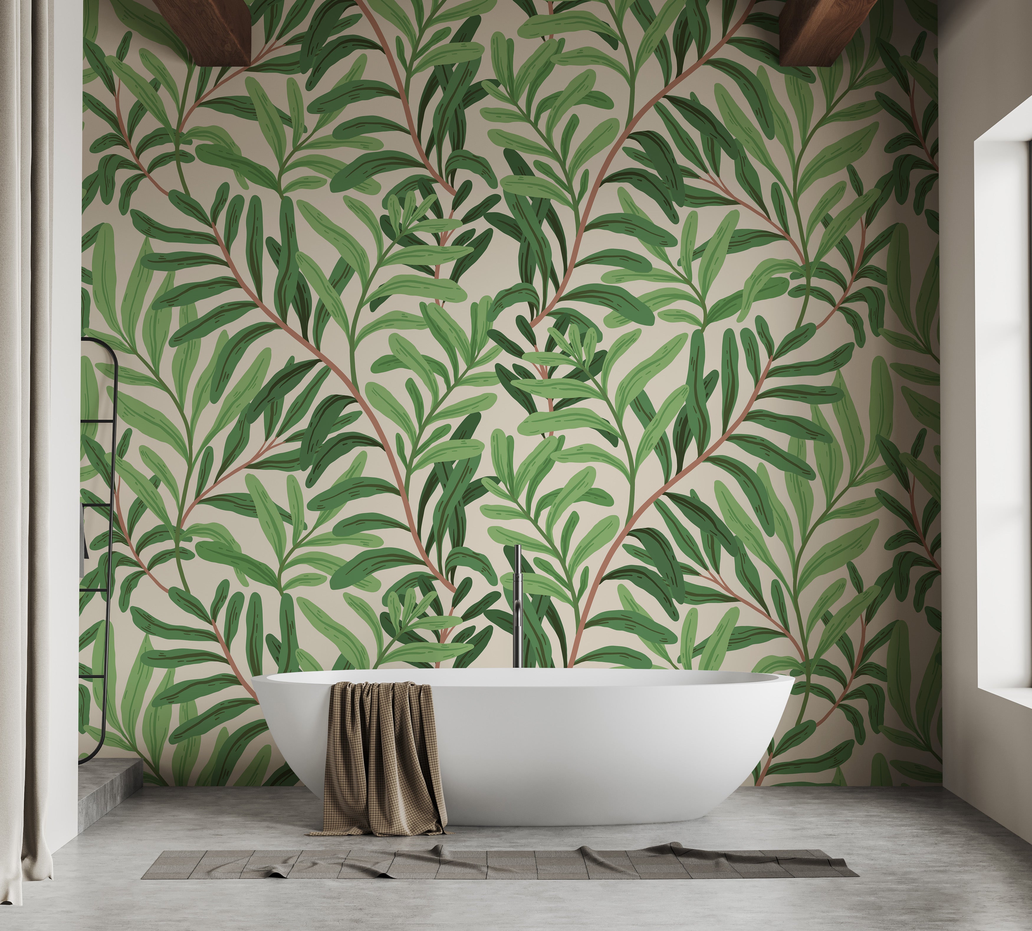 Harmonious leaf mural with earthy vibes