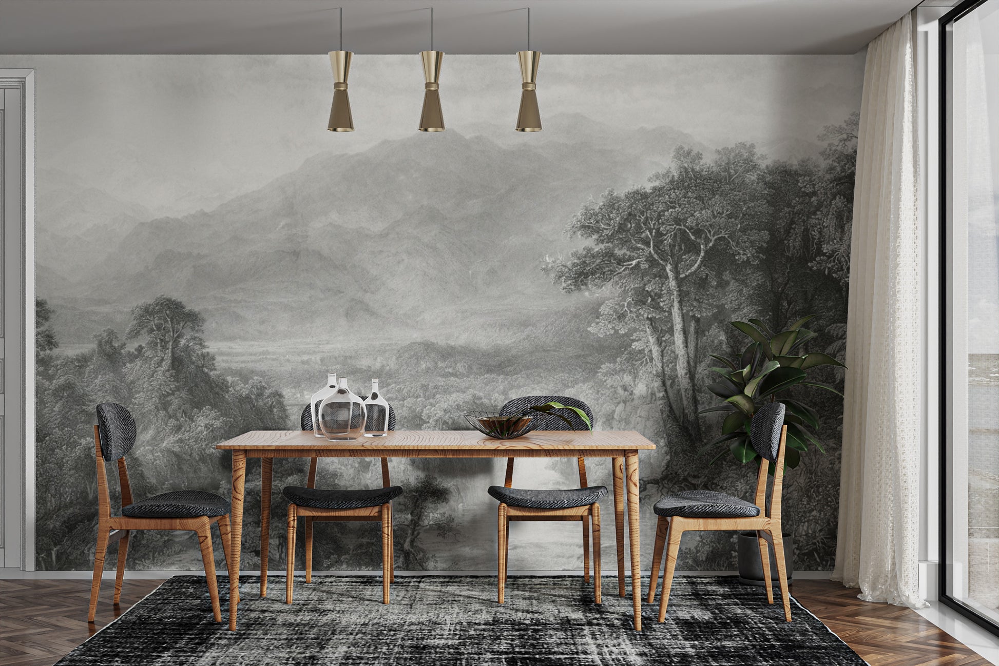 Elegant vintage nature scene wallpaper for interiors
