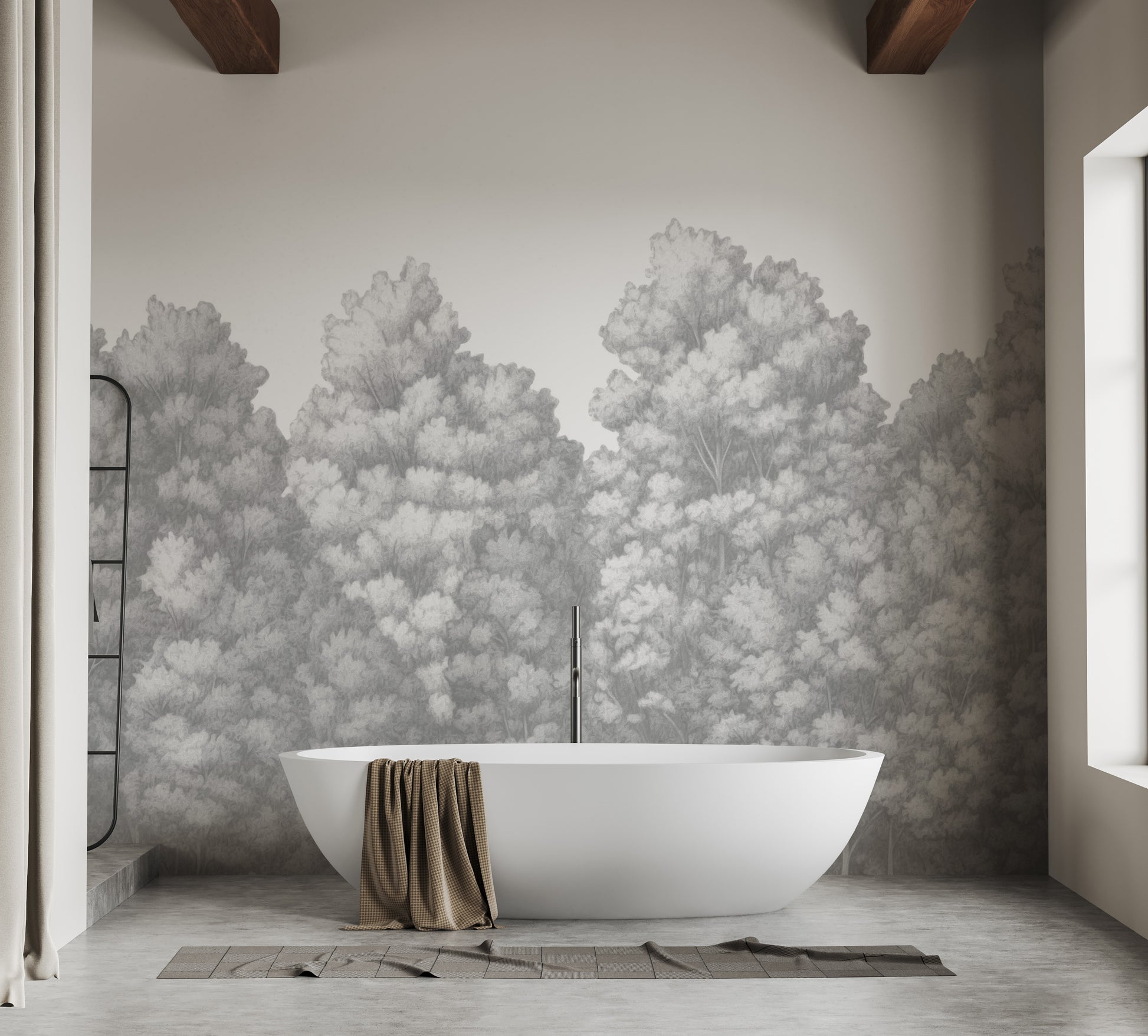 Grey tree landscape mural for walls