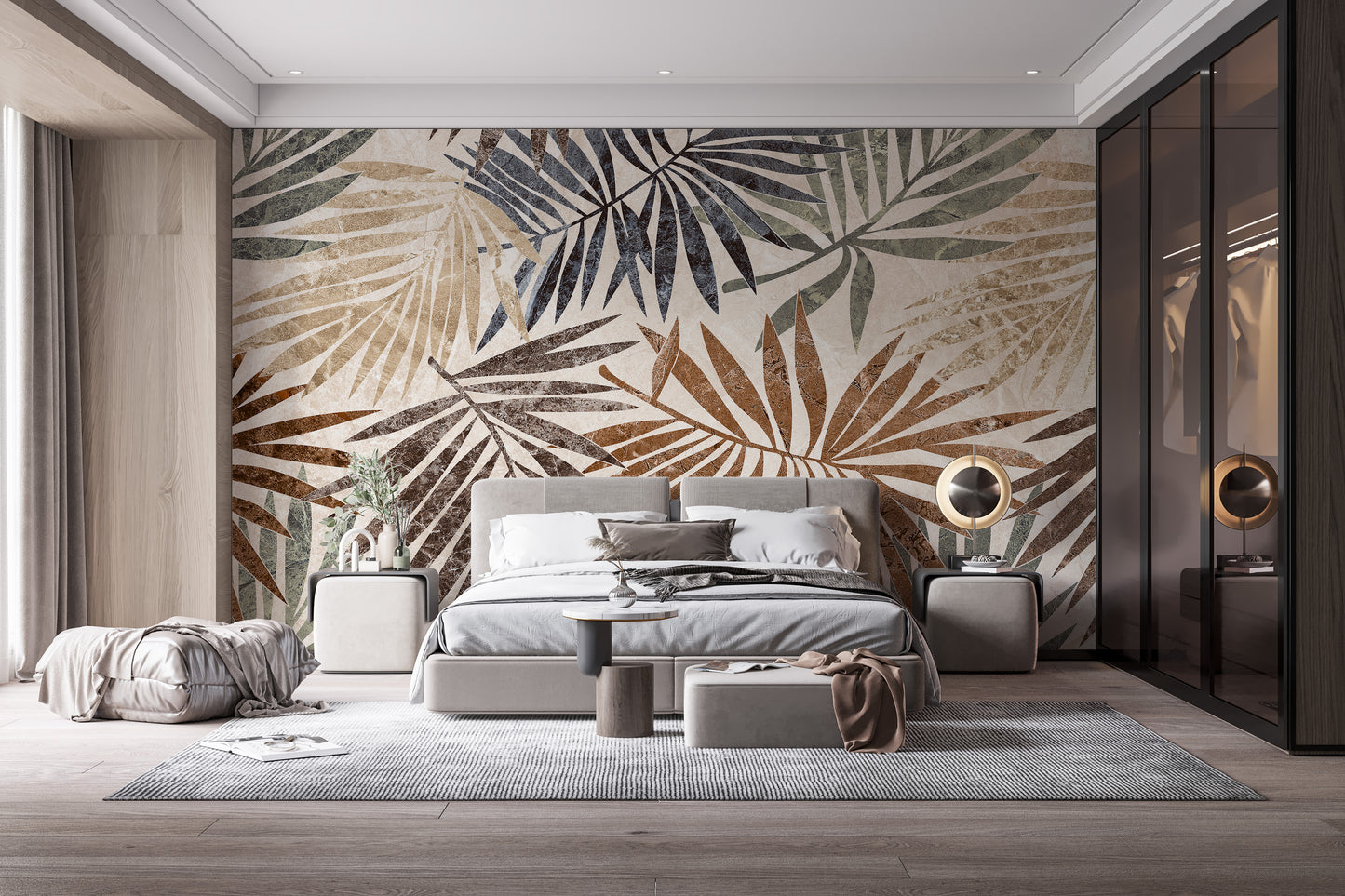 Rustic palm mural for stylish bedrooms