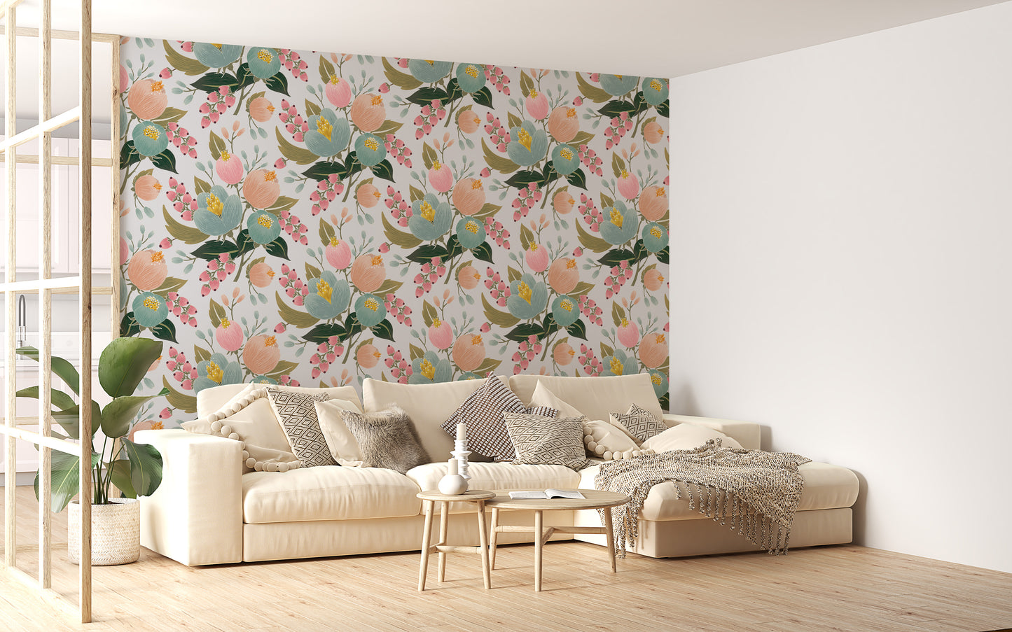 Colorful blooming flower mural pattern