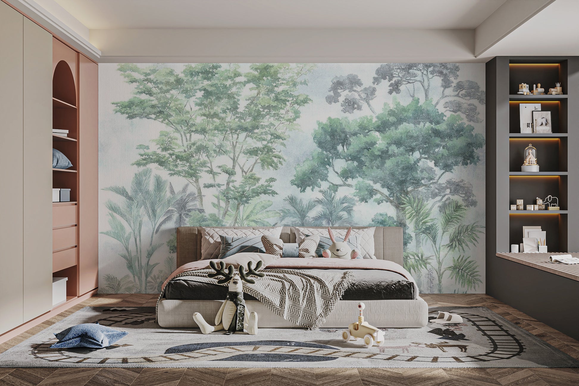 Tropical jungle wallpaper mural in watercolour theme
