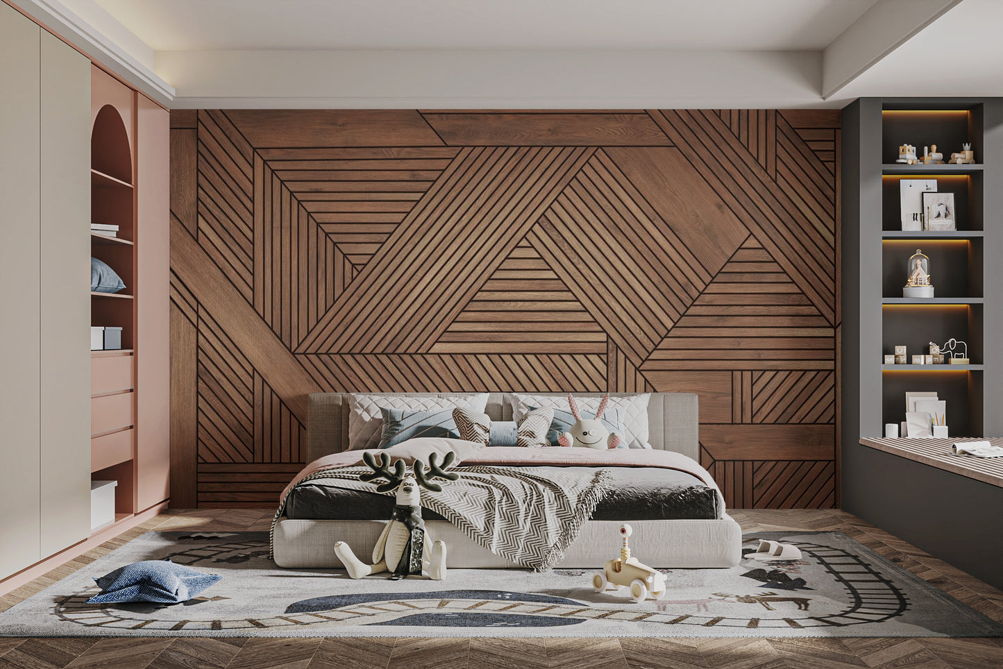 Unique geometric wooden wallpaper for elegant walls
