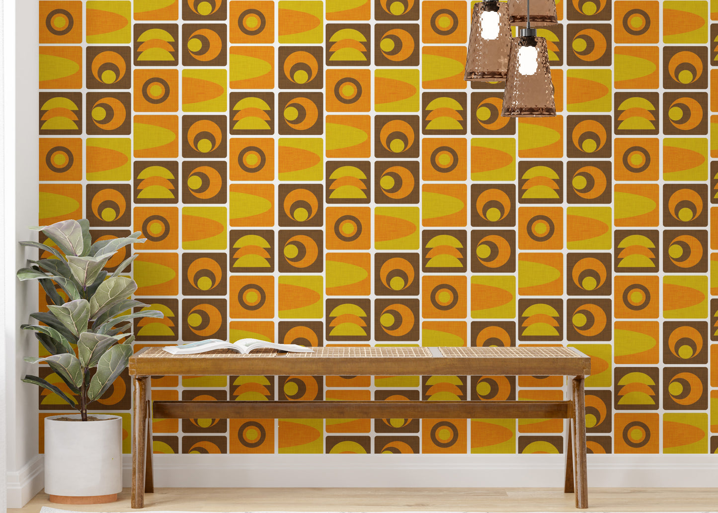 70s Cube Geo Brown Wallpaper design