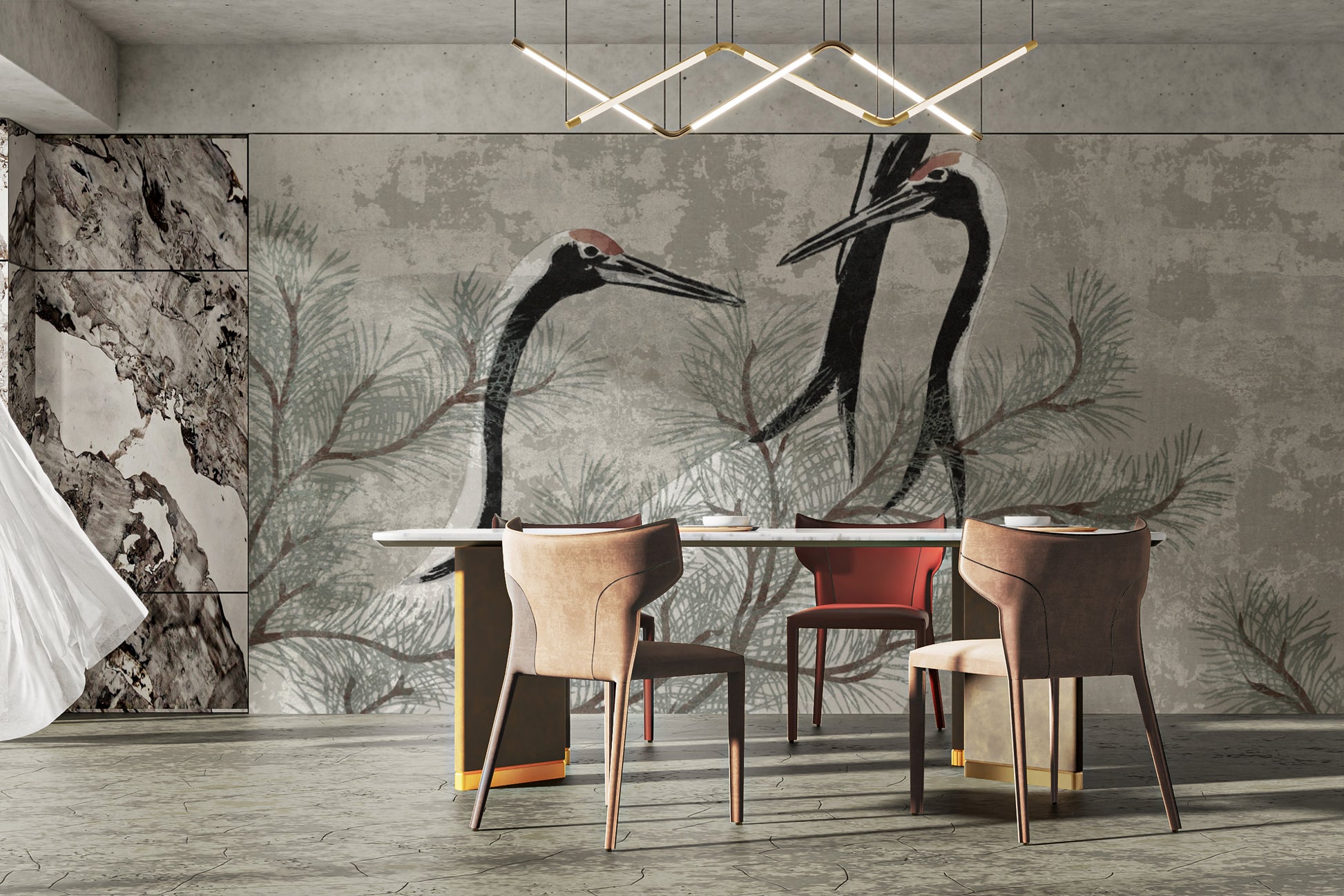 Serene Oriental Crane Mural for nature-inspired decor
