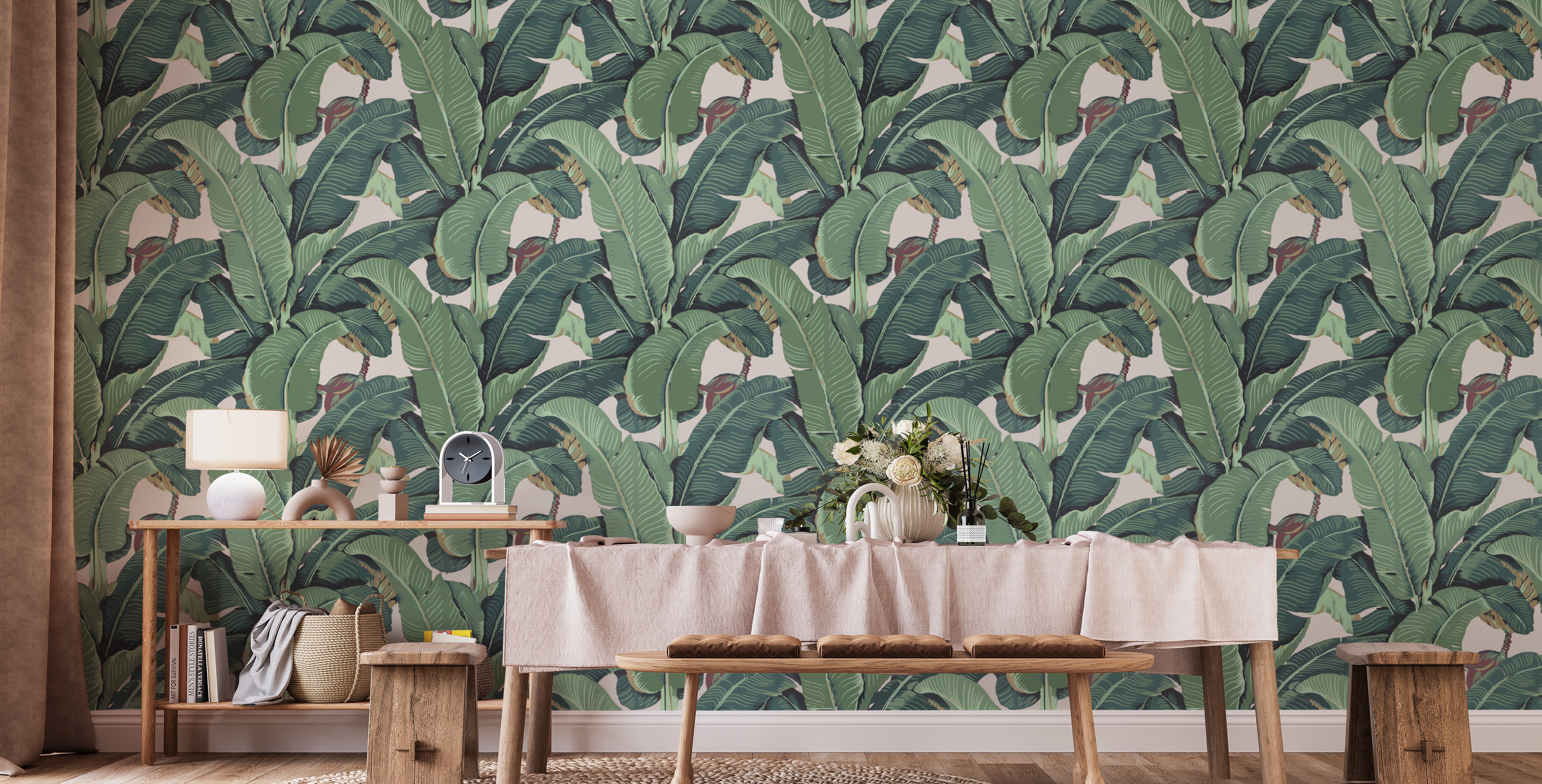 Tropical garden banana leaves mural design
