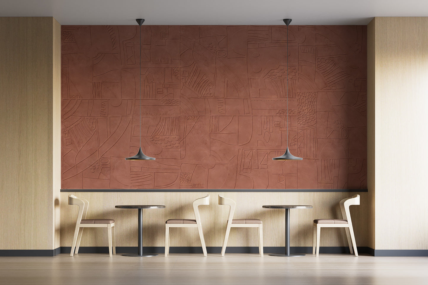 Warm terracotta shades in a mystic wall mural design.