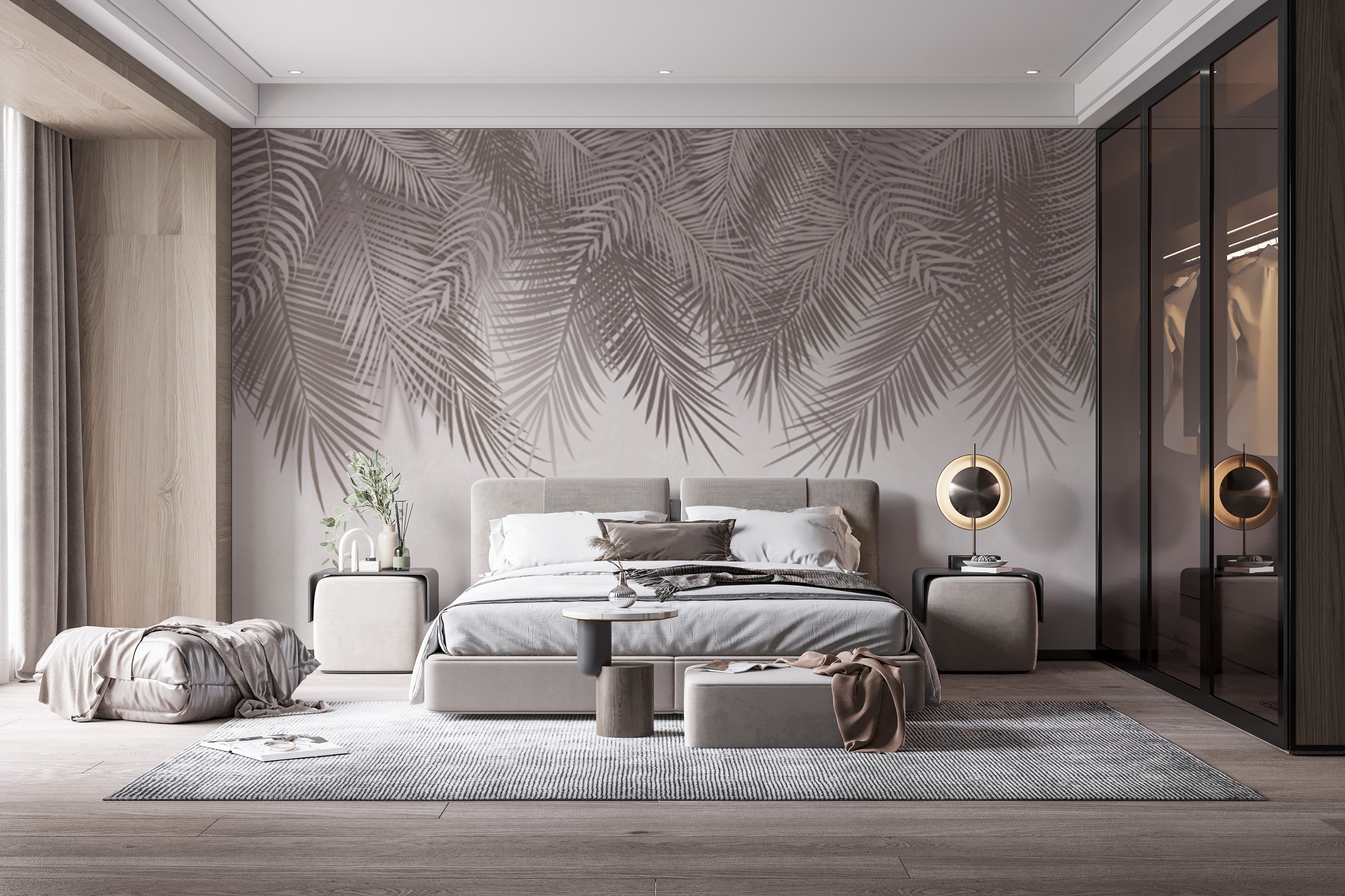 Contemporary wallpaper featuring subtle palm frond artwork
