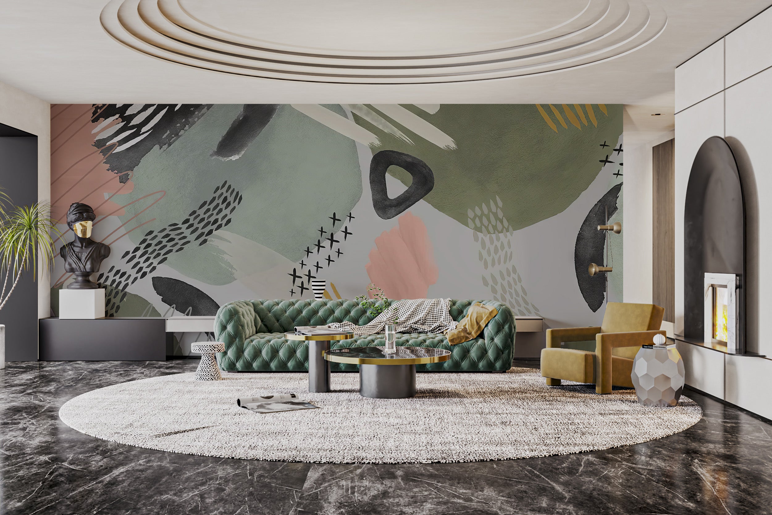 Transform livingroom with the bold lines of Modernist Echoes Mural