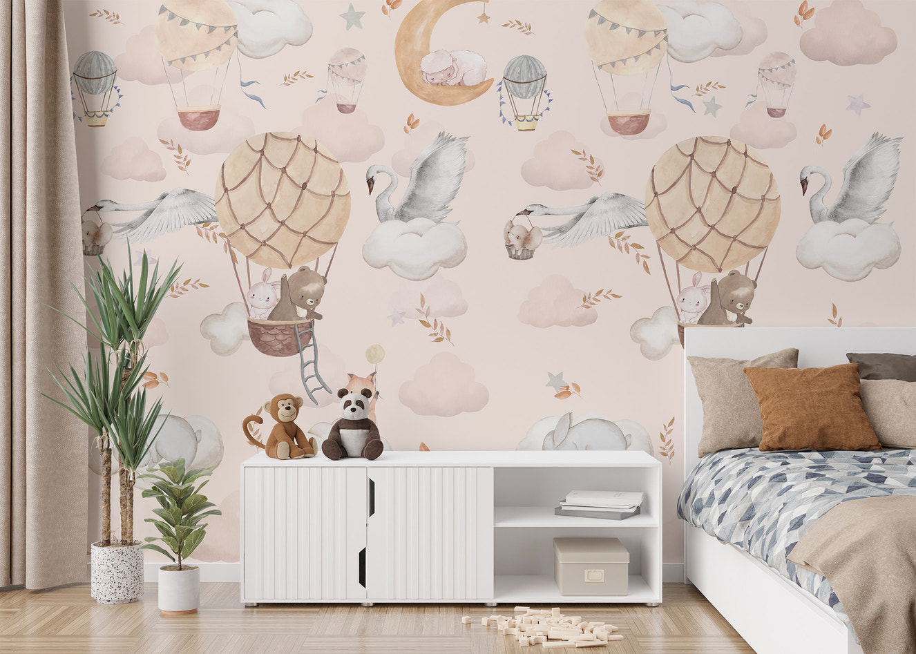 Whimsical animal mural for nursery wall
