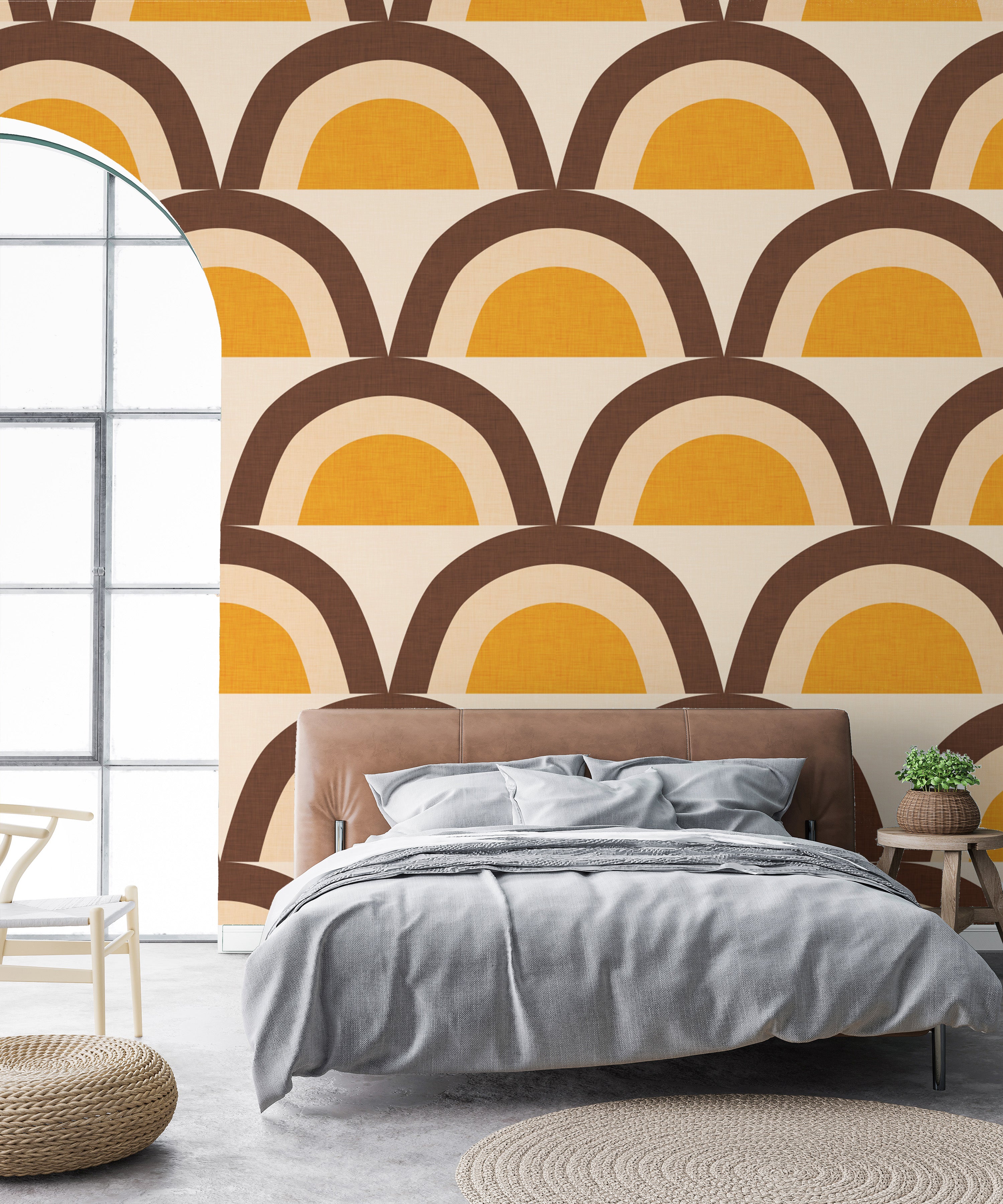 Abstract arches pattern beige wallpaper for walls
