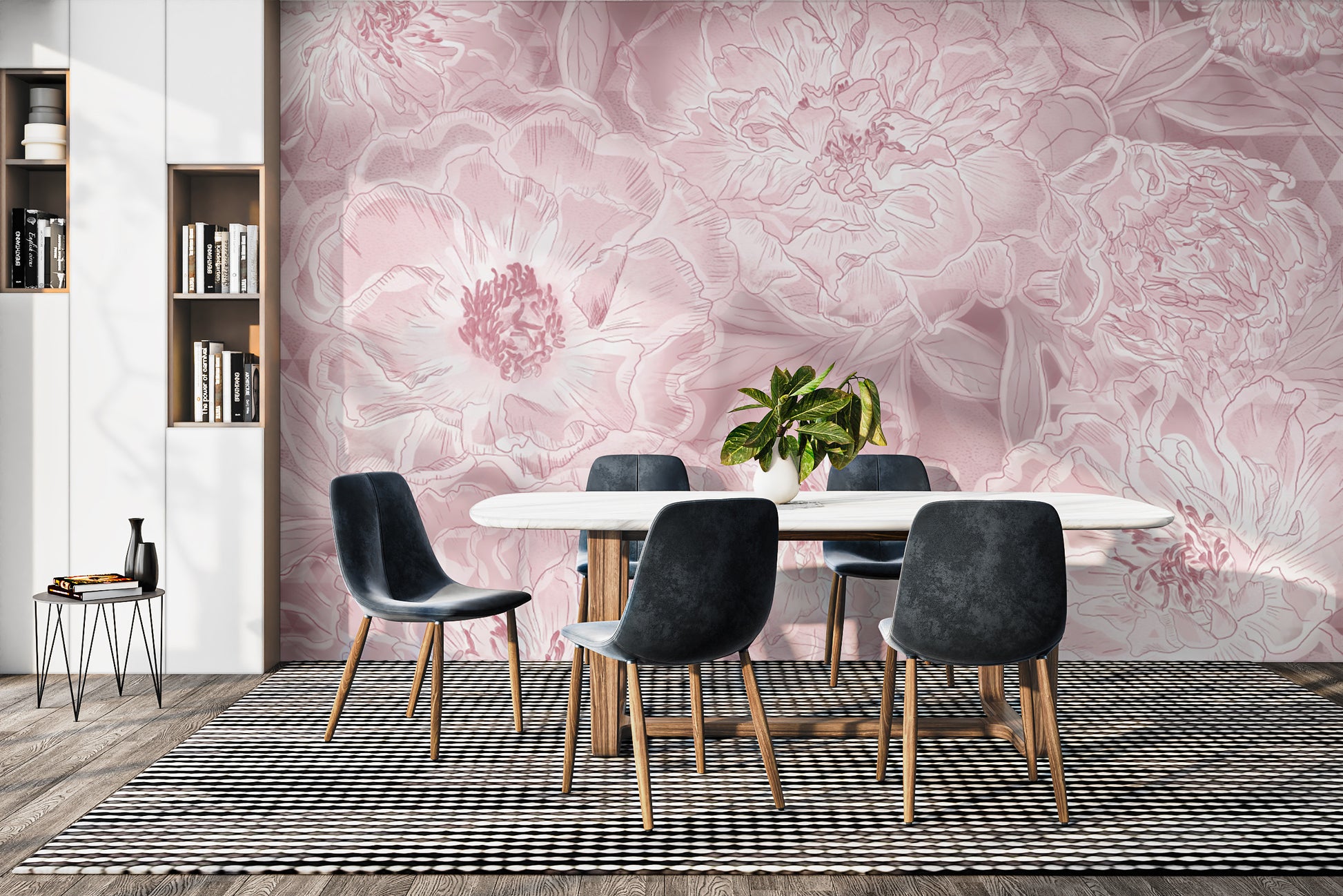 Soft pastel lavender wallpaper featuring elegant peony flowers
