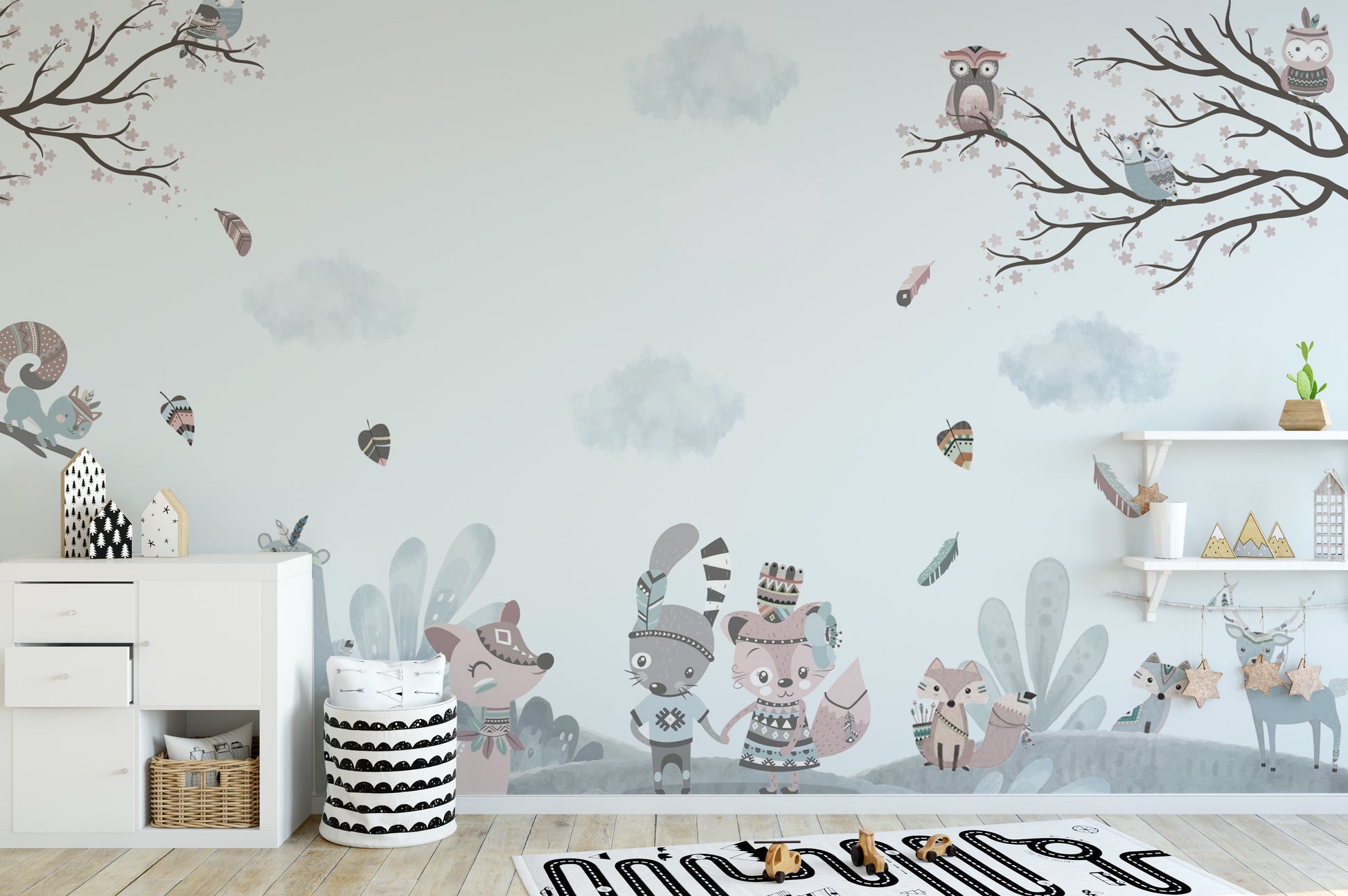 Adorable storybook animals in a charming wall mural