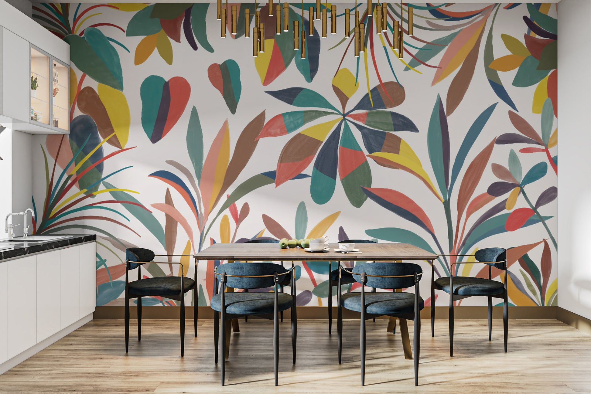 Contemporary foliage mural for nature-themed decor
