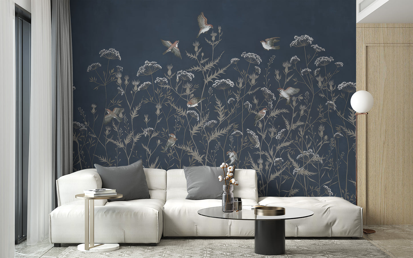 Refined aviary mural for elegant interior design