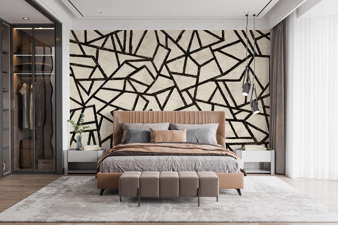 Modern geometric pattern mural adds style to your bedroom