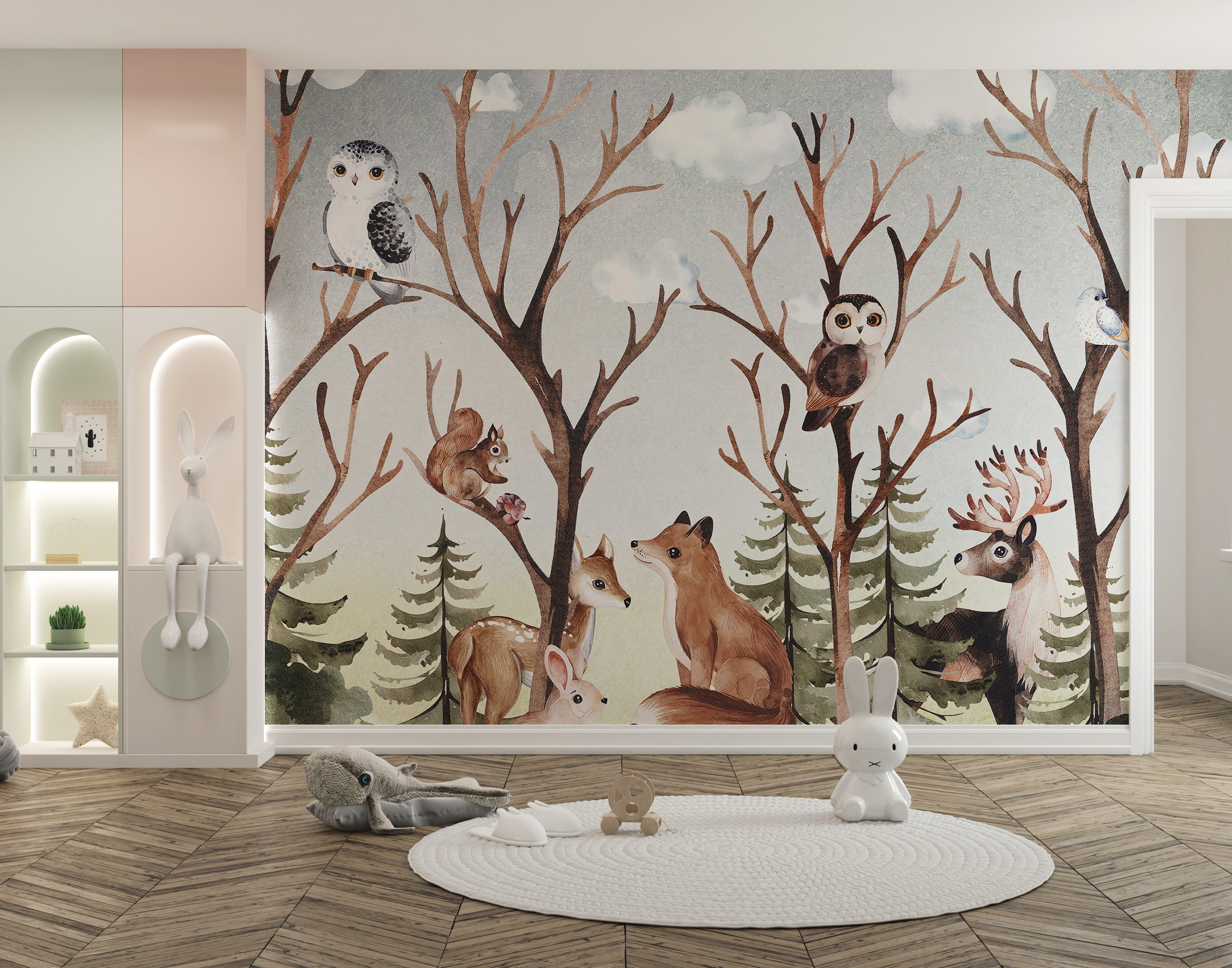 Dreamy fall forest wallpaper mural design
