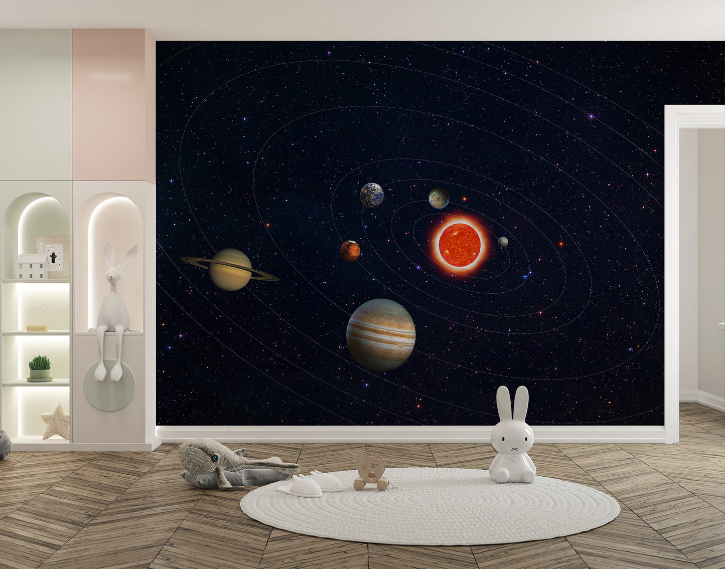 Celestial Solar System wall mural design