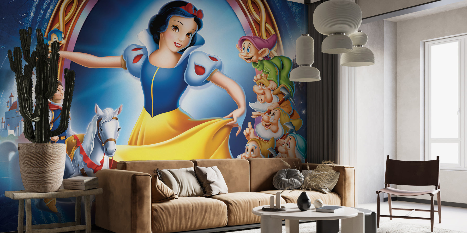 Fairytale-inspired mural showcasing Snow White's adventures
