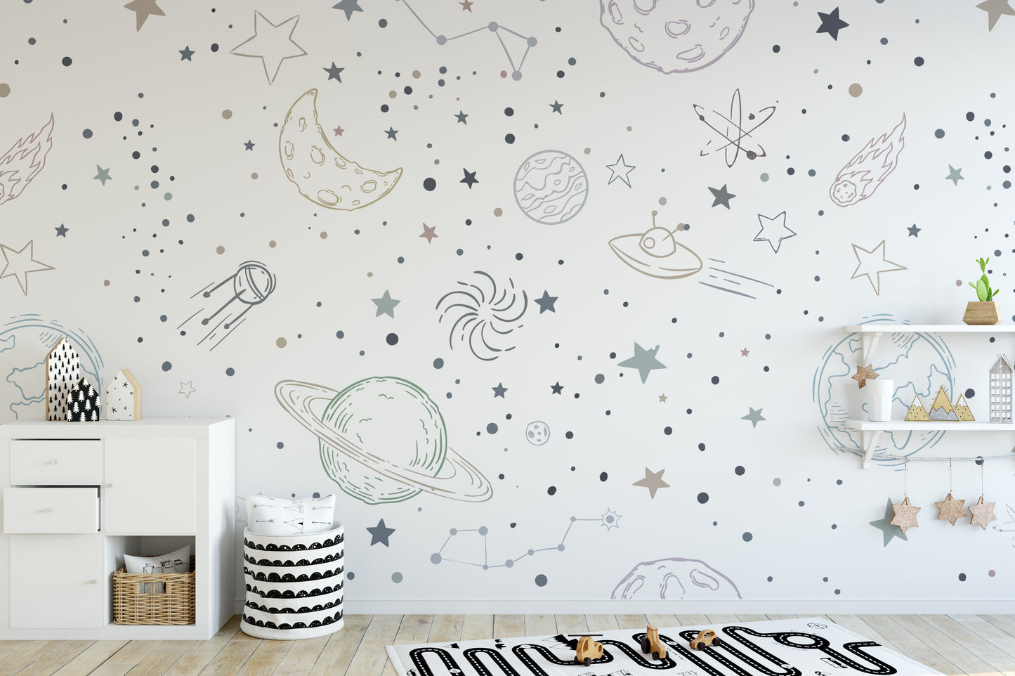 Stellar Sketches Nursery removable wallpaper