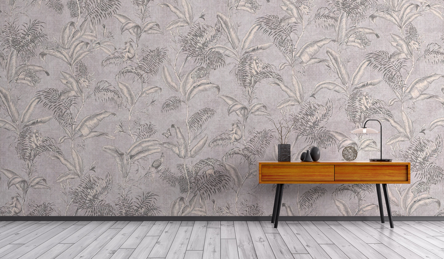 Tropical Foliage Wallpaper in Gray for Sophisticated Spaces
