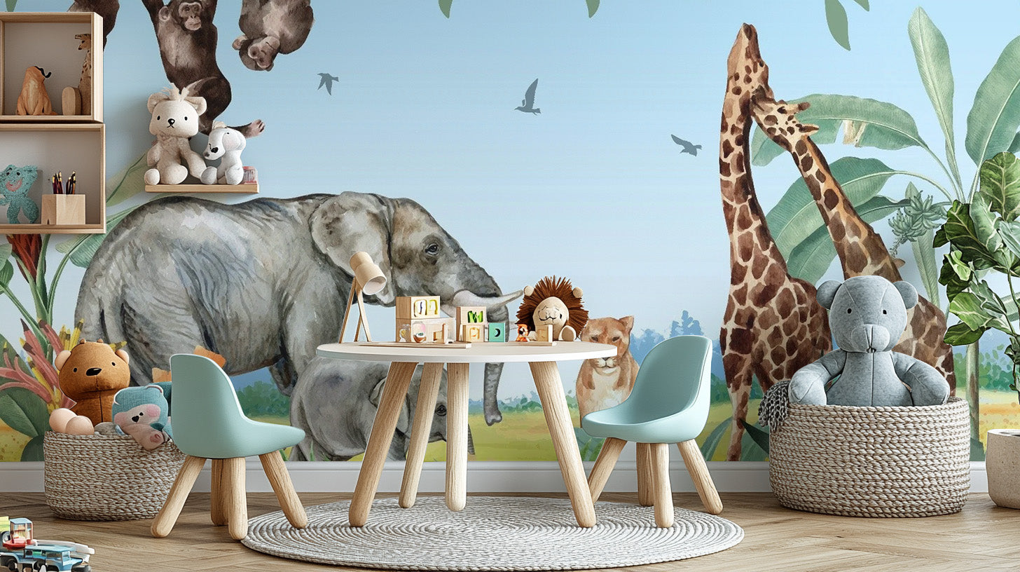 African Safari Jungle Animals Wallpaper Mural for decor
