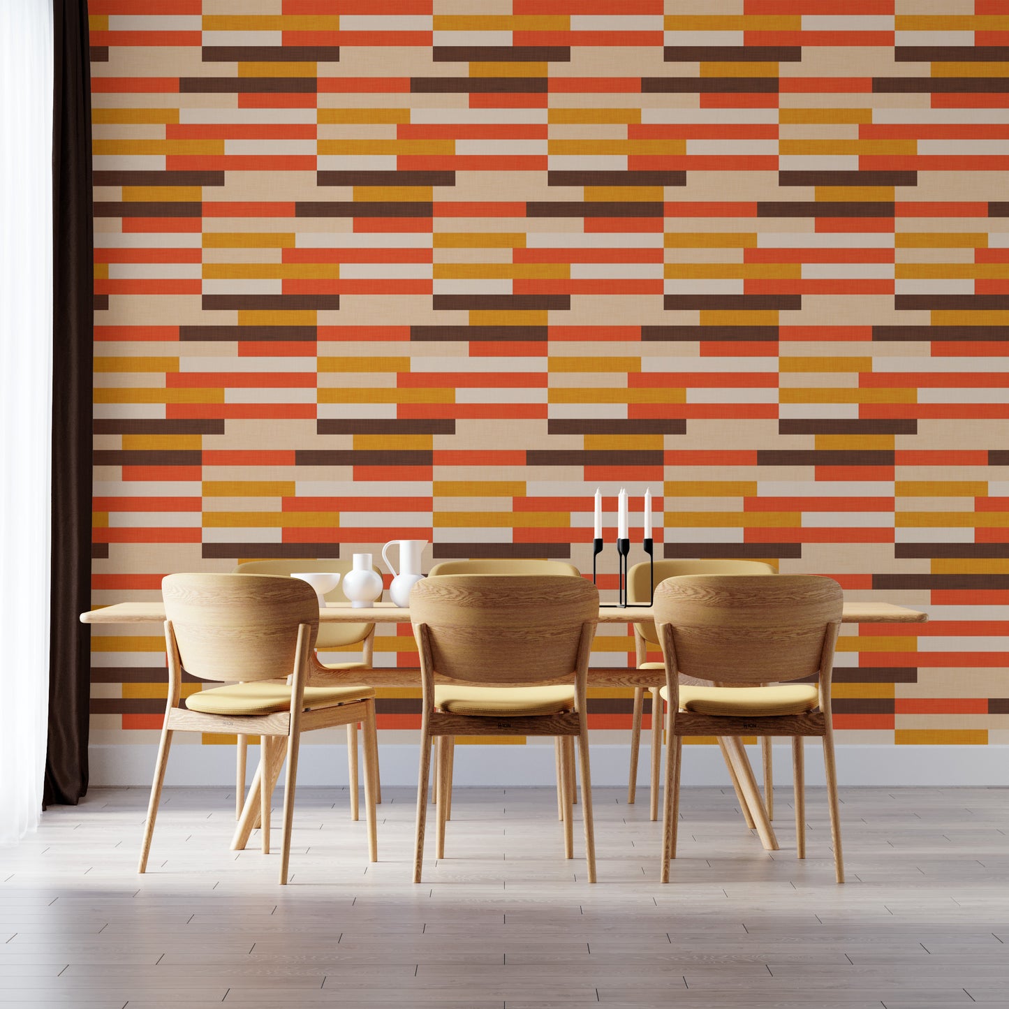 Mid-Century Striped Wall Mural in bright hues
