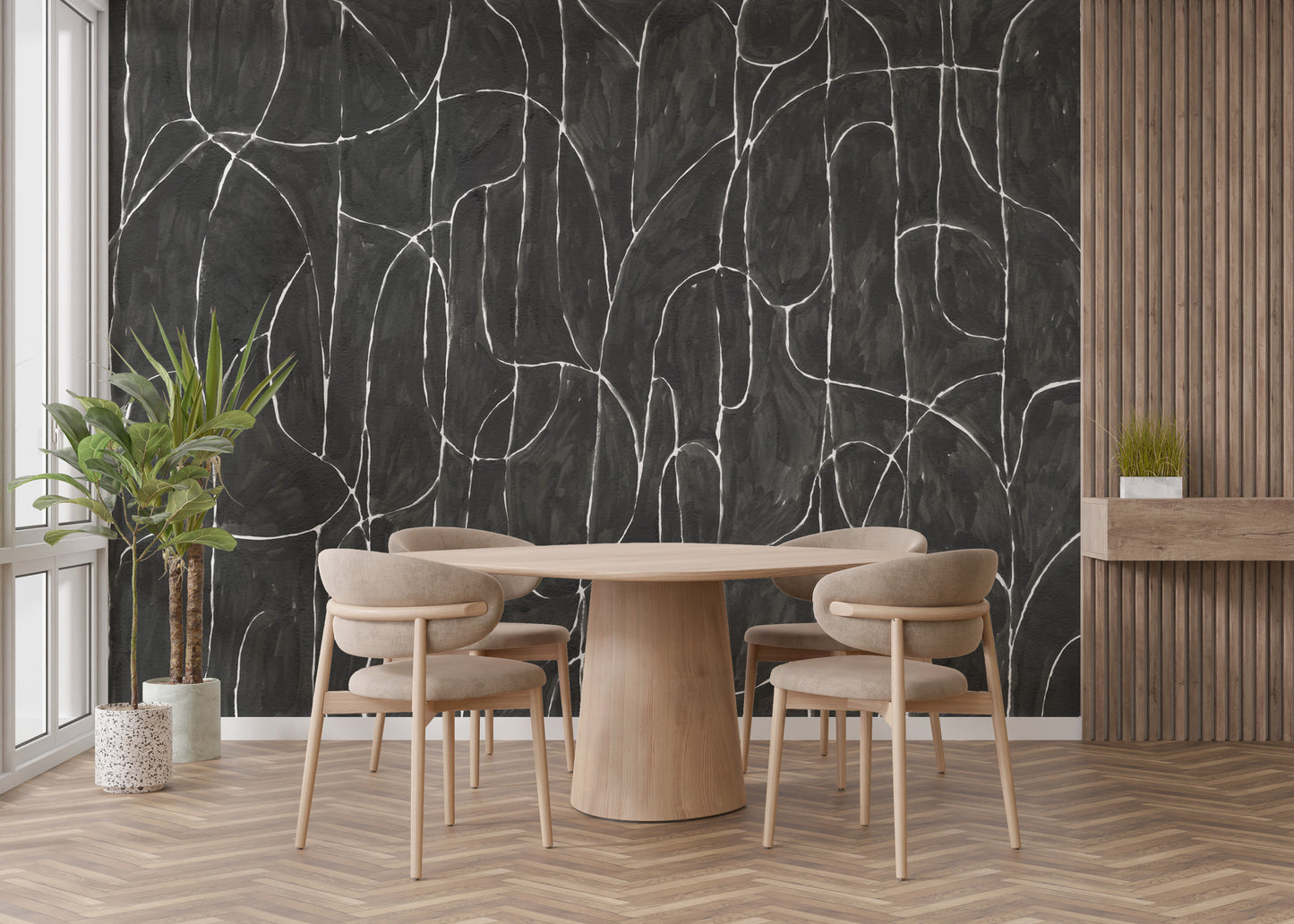 Moody black beach wallpaper for modern interiors