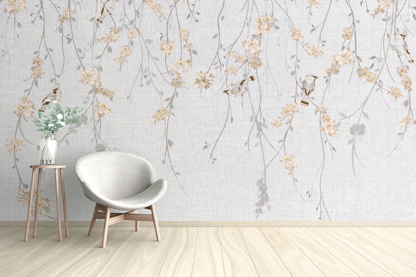 Hanging floral branches wallpaper for elegant interiors
