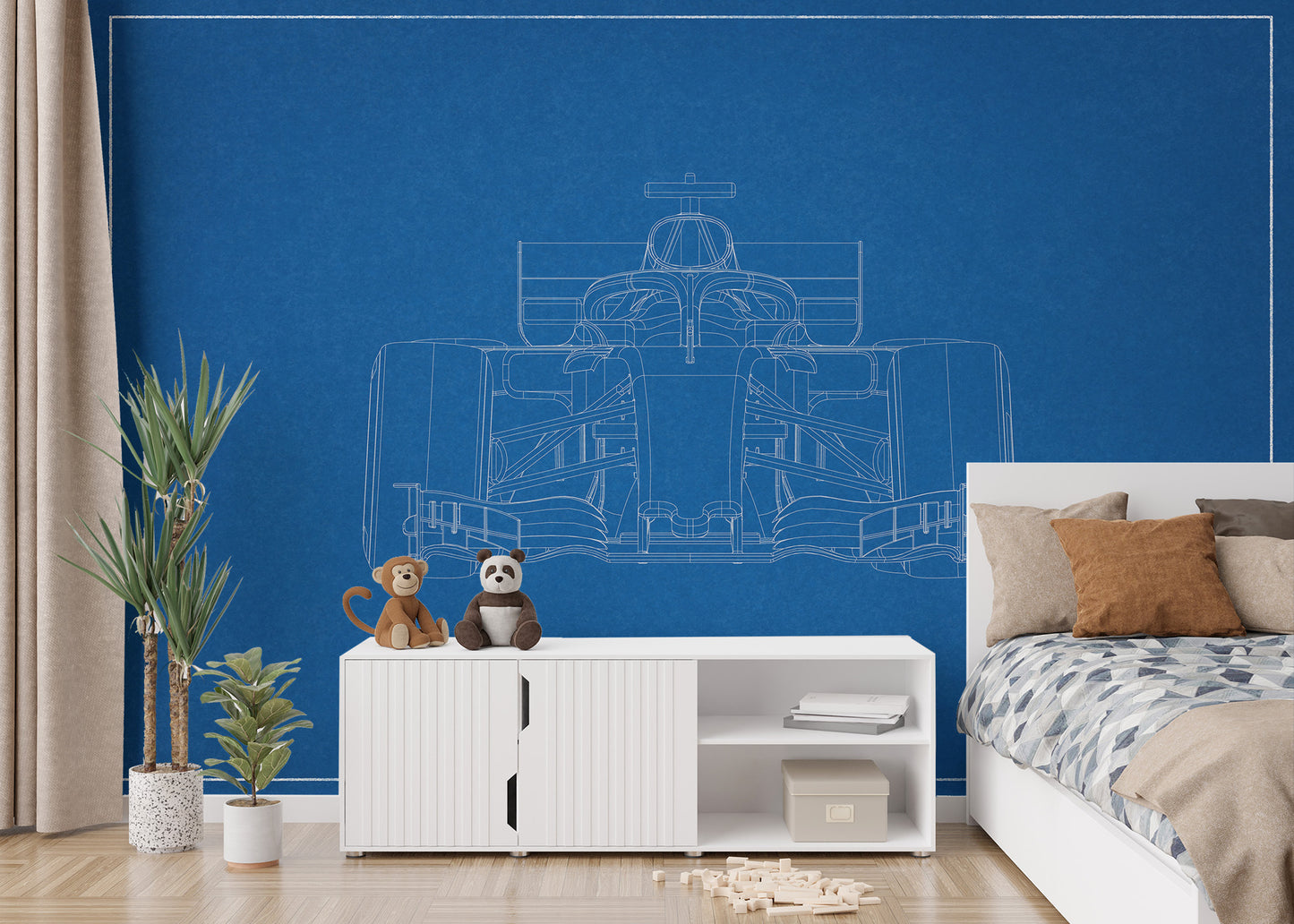 Formula One Car Blueprint Style Wall Mural