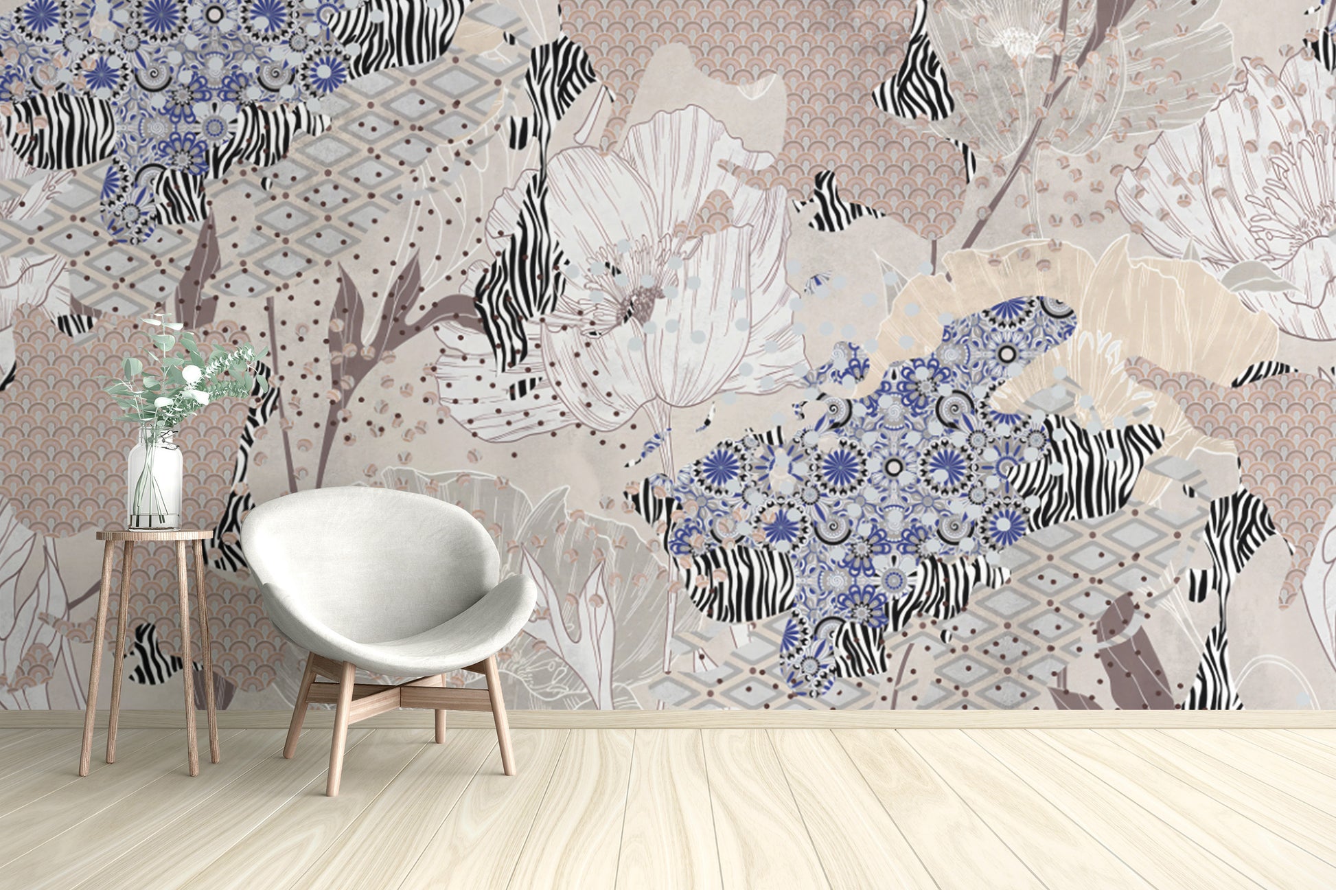 Contemporary floral wallpaper mural for stylish decor
