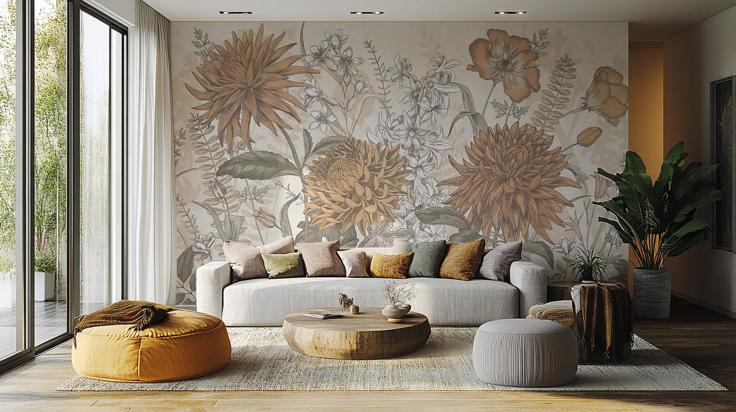 Elegant botanical artistry wall mural