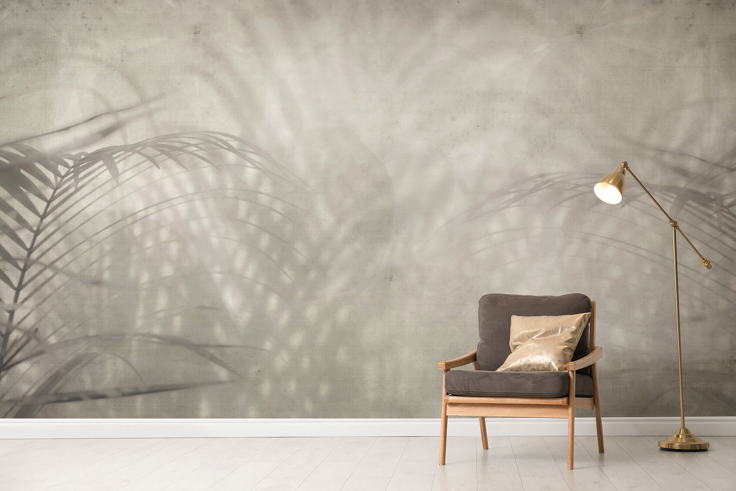 Minimalist palm leaf shadow mural for home decor
