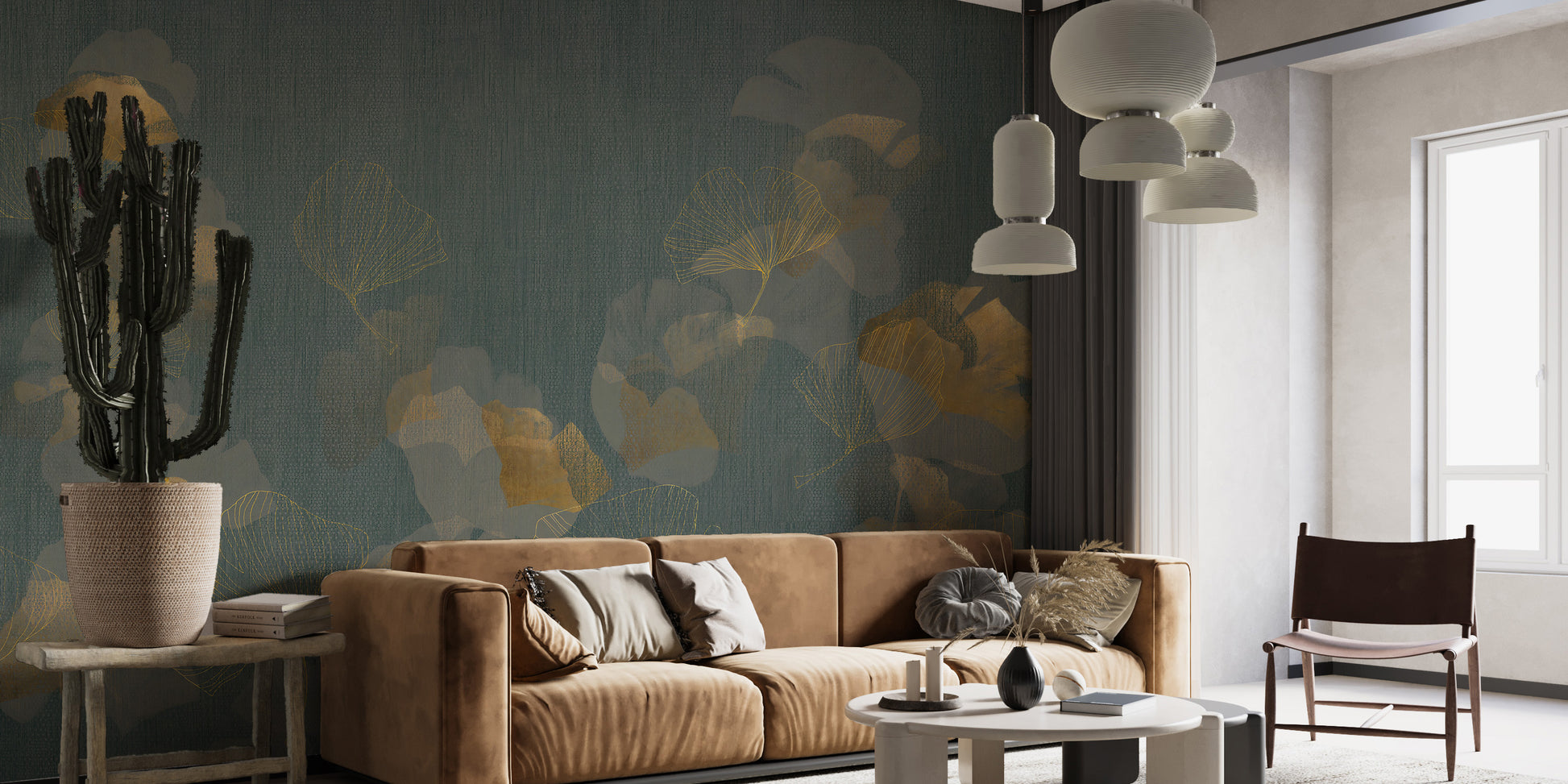 Artistic mural showcasing golden leaf patterns for walls
