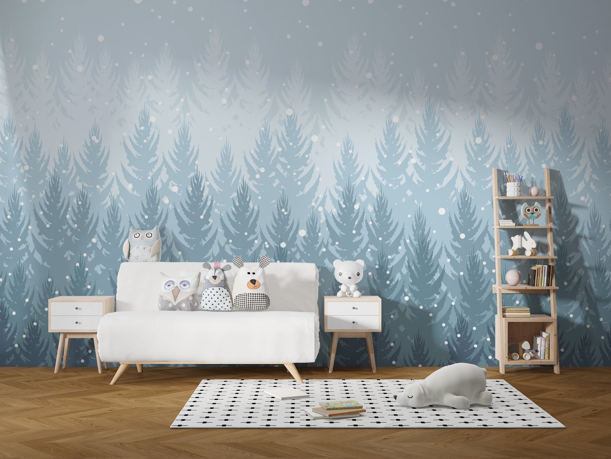 Winter landscape with snow mural design
