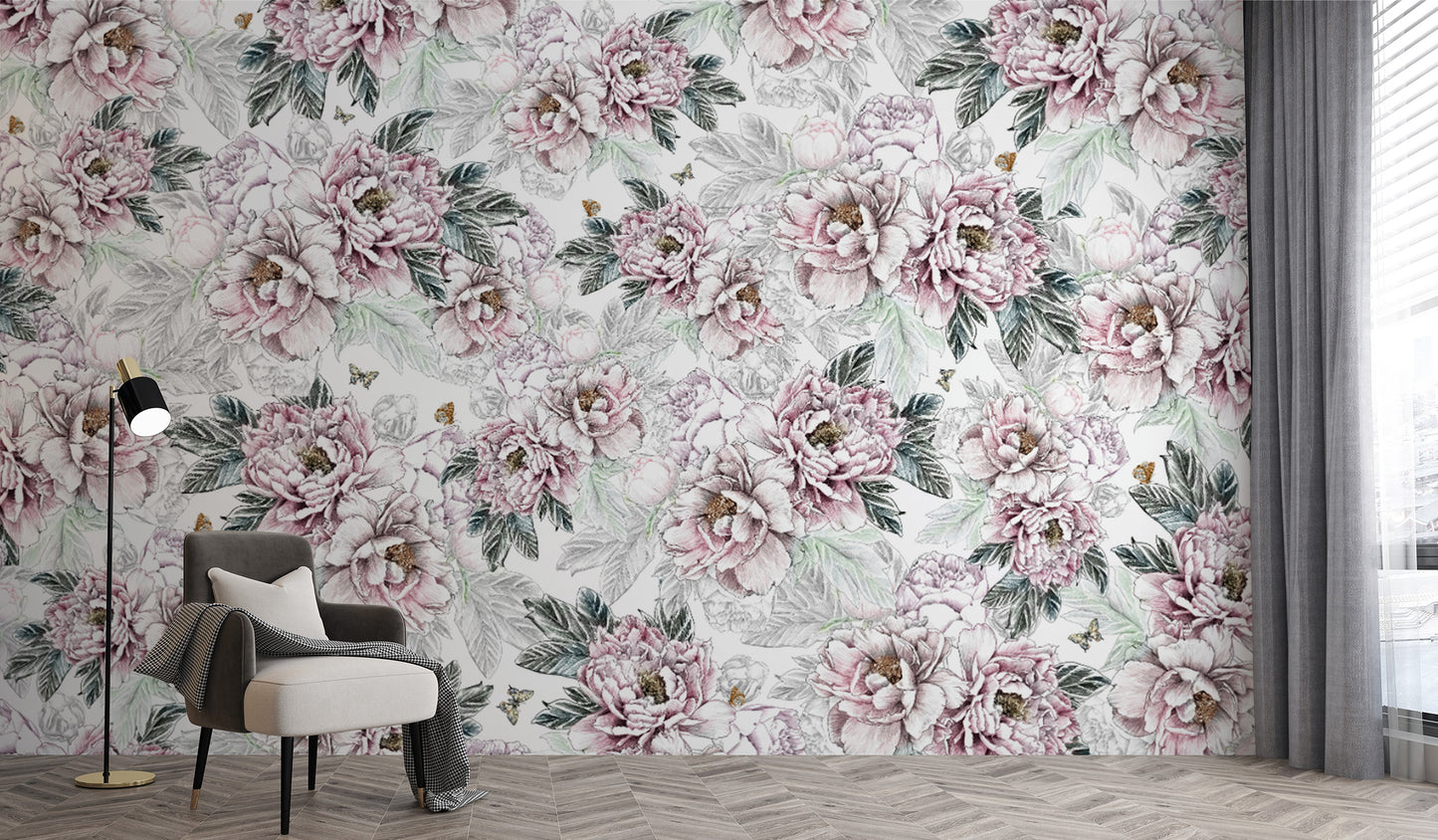 Vintage Peony Floral Wallpaper Mural